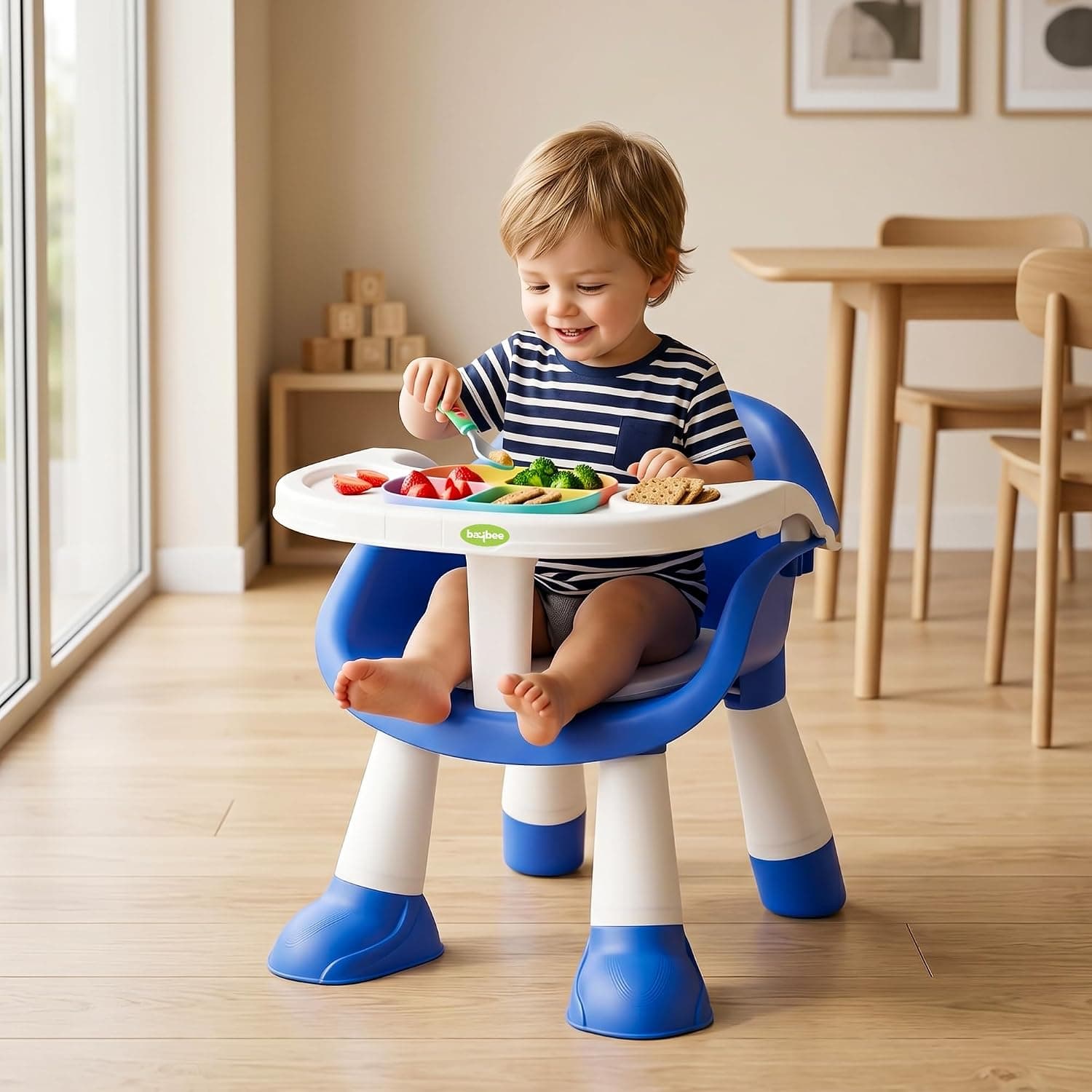 Baybee Booster Seat for Baby with Feeding Tray | Portable Baby Feeding Chair & Dining Seat for Toddlers | Kids Booster Chair for Eating Home Travel 0–6 Years (Blue)
