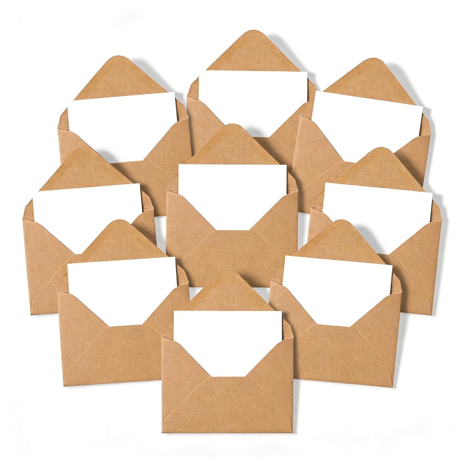 50 Sets Kraft Mini Envelopes with Gift Cards, 10x7 CM Gummed Small Envelopes for Gift Cards Wedding Invitations Graduation Thank You Notes Business Party Favors Scrapbooking