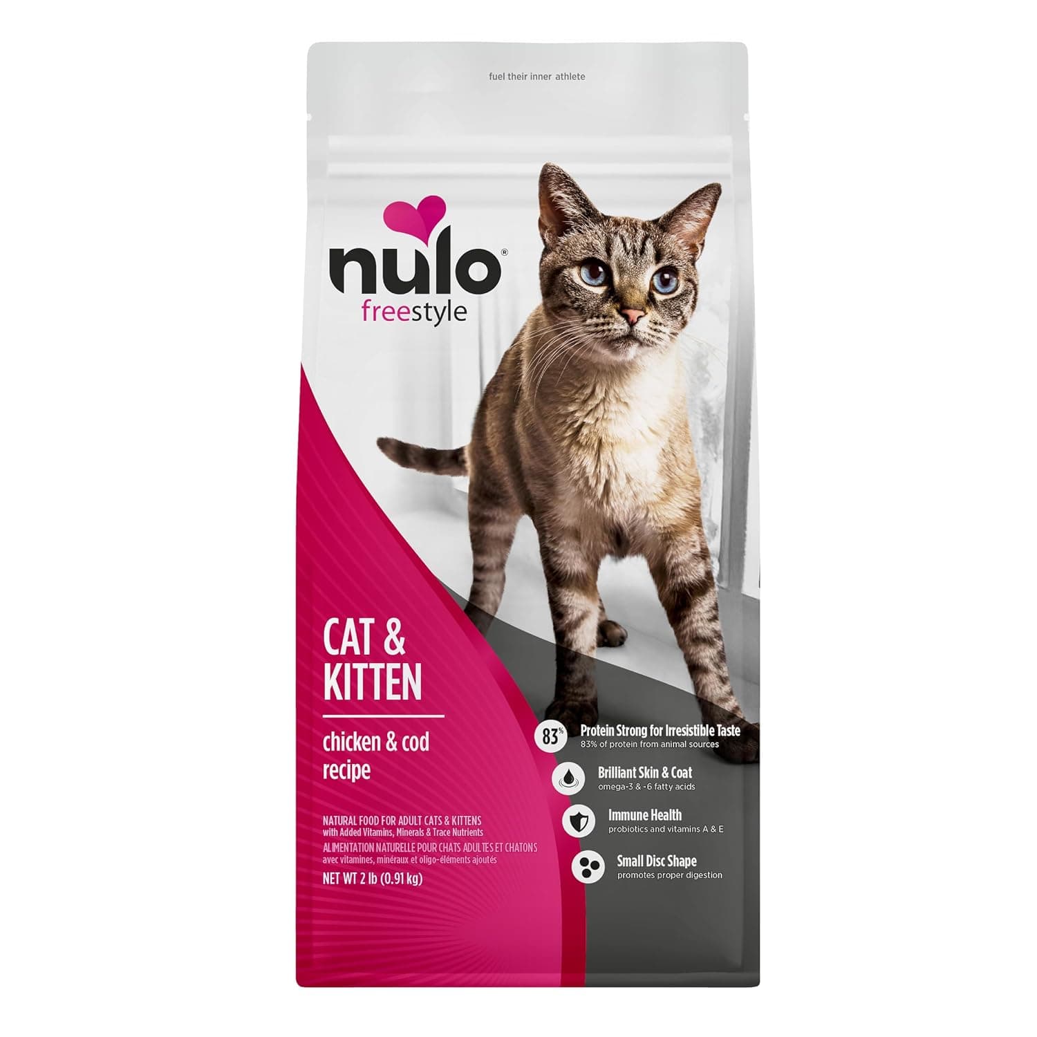 Nulo Freestyle High Protein Cat & Kitten Food, Chicken & Cod Recipe - Natural Grain-Free Dry Cat Food with Omega Fatty Acids & Probiotics, 2 lb Bag