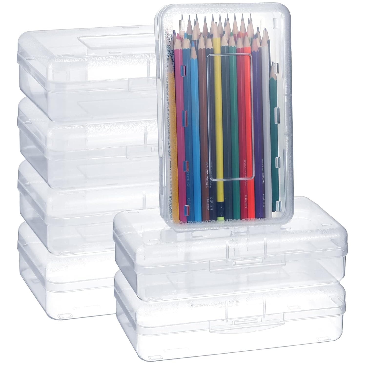 Leelosp 12 Pack Plastic Pencil Box Bulk Clear Pencil Case with Lid Snap Closure Hard Large Capacity School Storage Organizer Box Pencil Holder for Kid Student