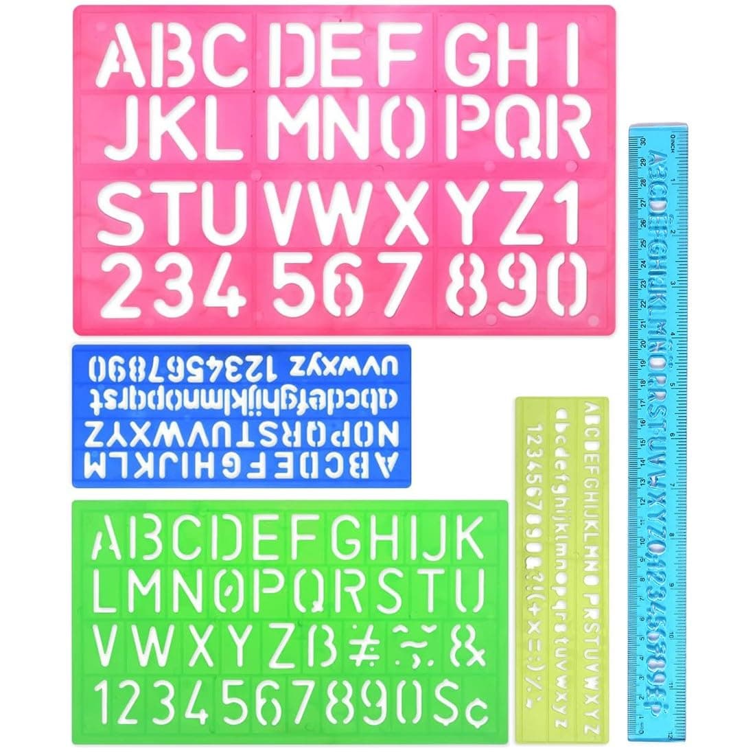 5 Pcs Alphabet Template Stencil Letters Stencils Children Number Symbol Template for Kids Learning Drawing Crafts
