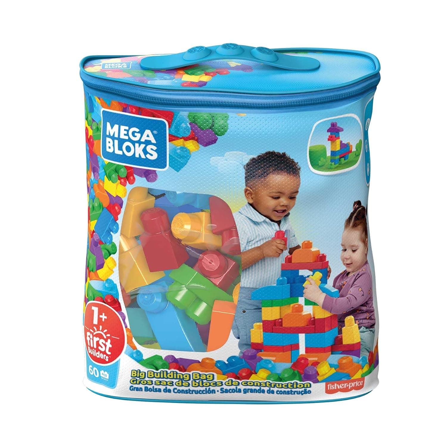 Mega Bloks Big Building Bag Building Set With 60 Big And Colourful Building Blocks, And 1 Storage Bag, Toy Gift Set For Ages 1 And Up