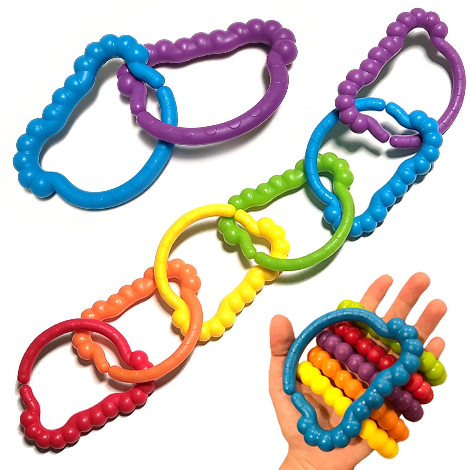 Baby Rings Toy Links Educational Toys - Link Toys for 1 Year Old, Teething Toys, Infant Toys, Baby Accessories, Stroller Toys, Car Seat Toys, Fine Motor Rainbow Jumbo Toys for Toddlers