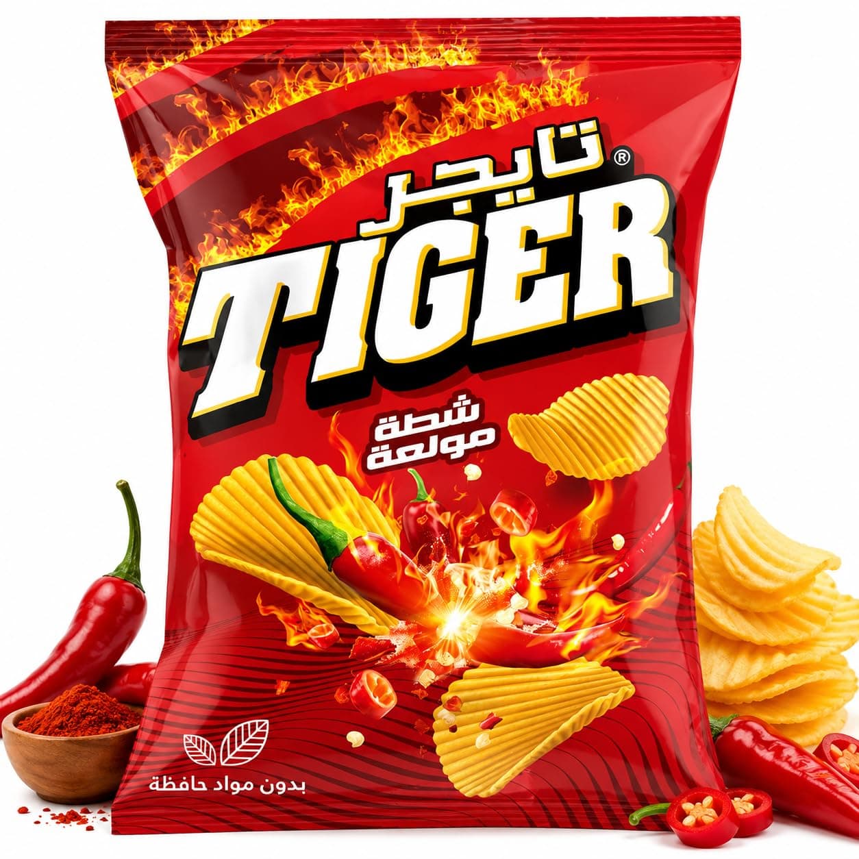 Tiger Super Jumbo Max Fire Flavor Potato Chips – Extra Spicy Snack – Intense Heat Family Size Halal Chips – 150g Bag