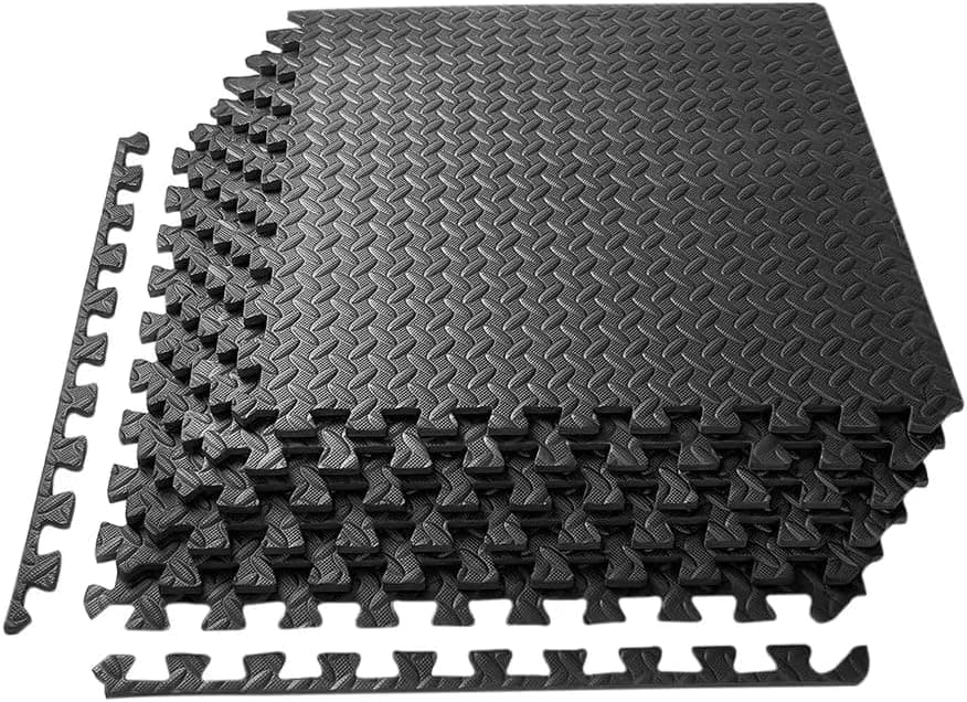 SKY-TOUCH 6Pcs 60 * 60 * 1.2 cm Puzzle Exercise Mat : Interlocking EVA Soft Foam Floor Mat with Border Kids Floor Padding for Home Garage Gym Equipment Floor Protection (Black)