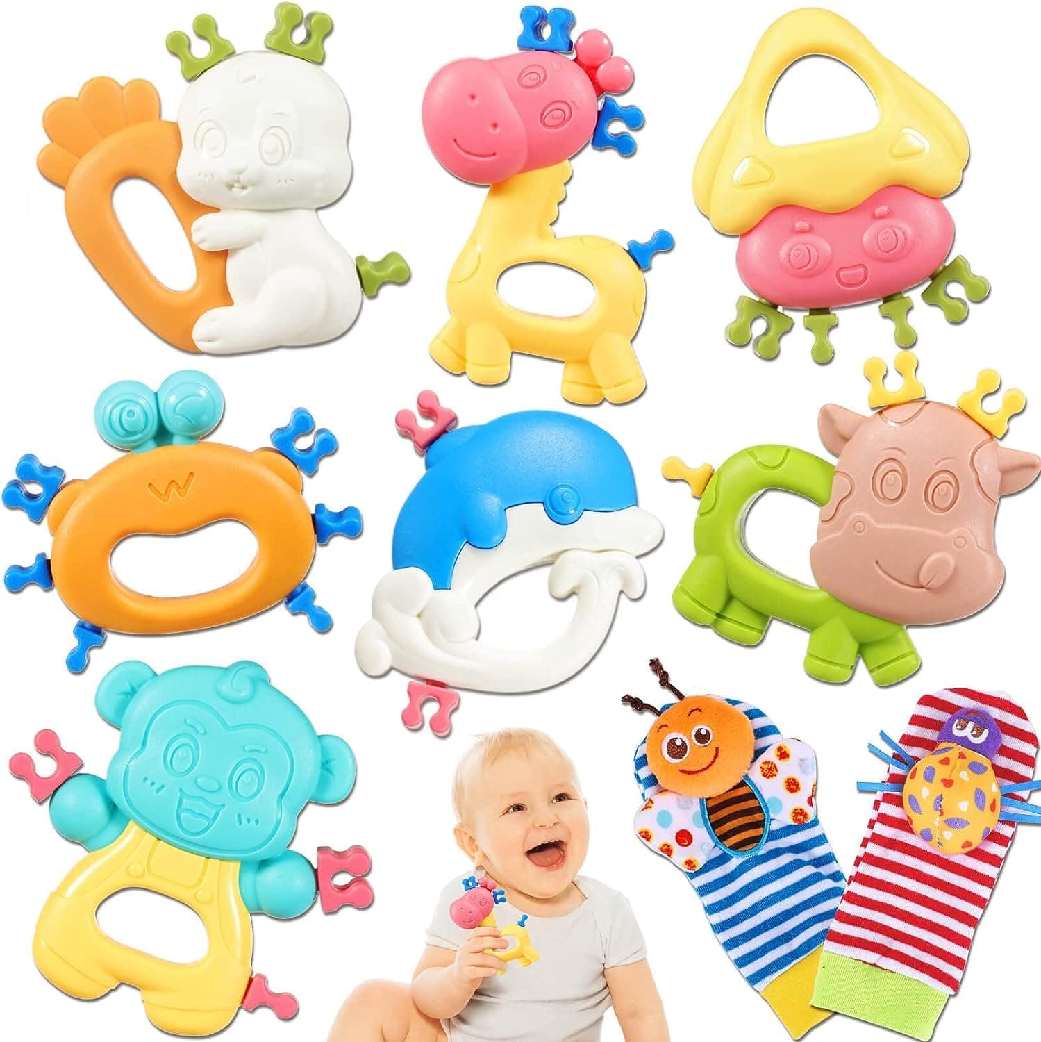 9Pcs Baby Toys 6-12Months, Baby Rattles 6 Months, Newborn Infant Baby Toy 6 Month s, Baby Rattles 6-12Month s, Baby Toys 6 to 12 Month, Baby Boy Girl Gifts Set
