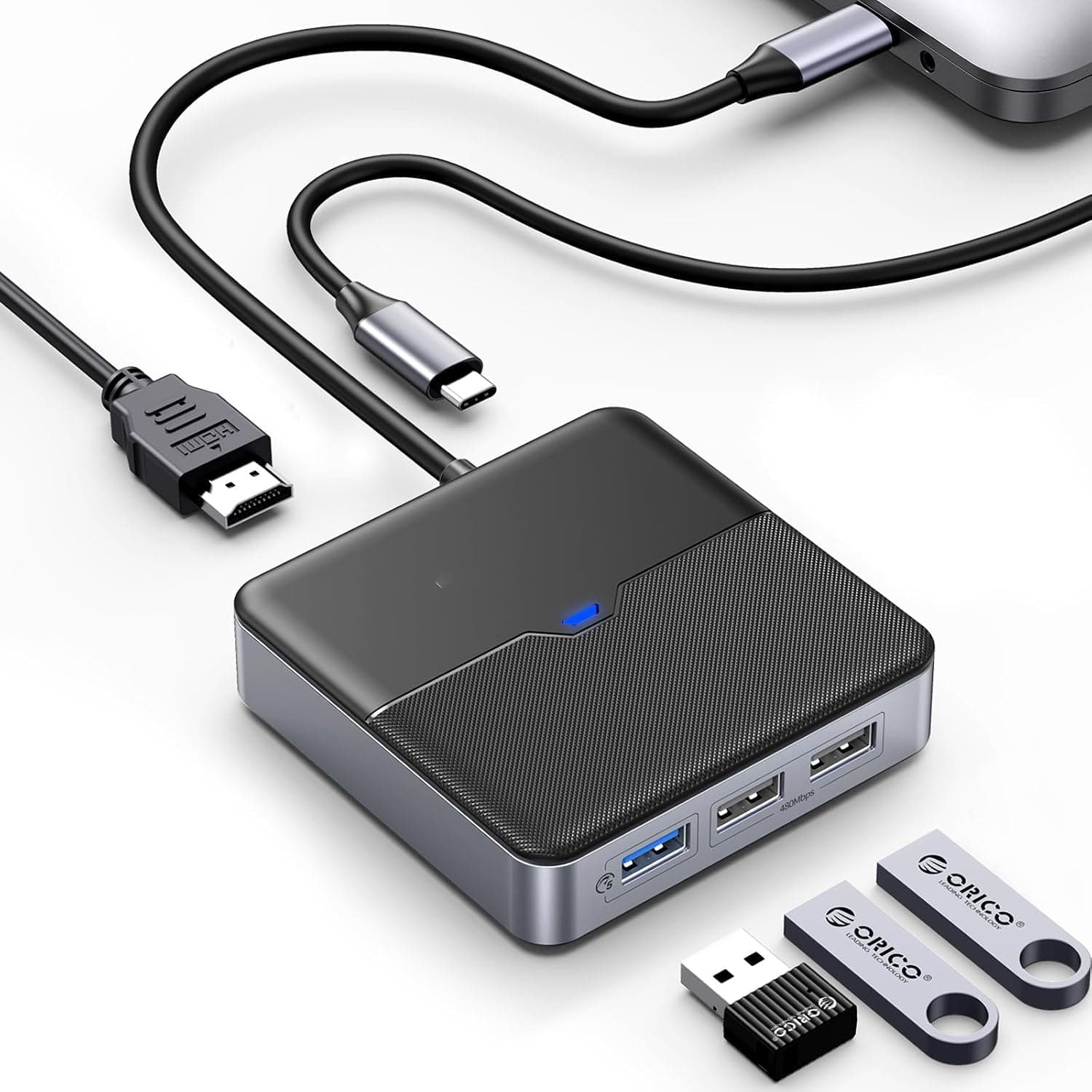5 in 1 USB C Hub, USB C Docking Station with 4K HDMI, 60W PD Charging, USB Port 5 Gbps, 2 USB Port 480Mbps, Type C Multiport Adapter for Laptop