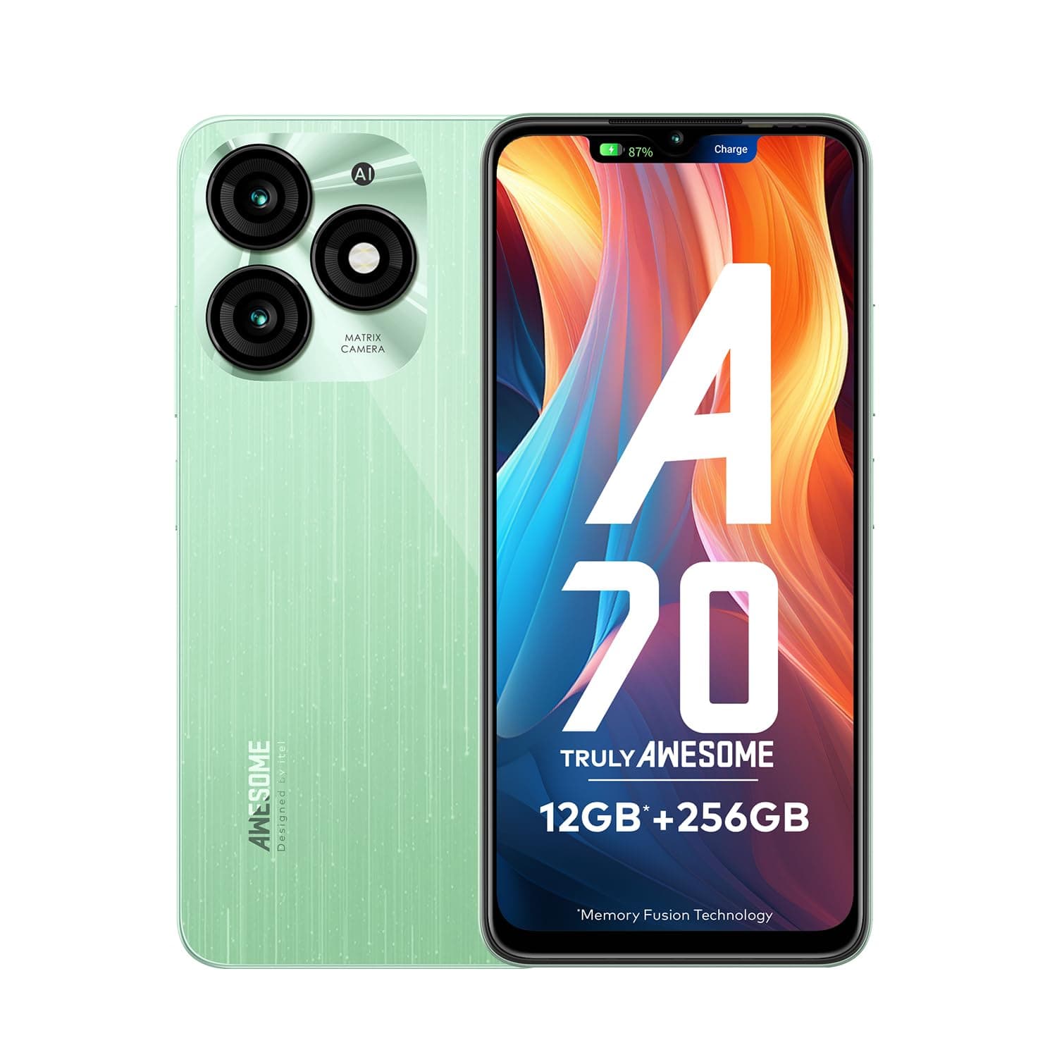 itel A70 Smartphone | 4+8GB RAM, 256GB Storage | 8MP AI Selfie Camera | 5000mAh Battery | Type-C Charging | Dynamic Bar | Field Green