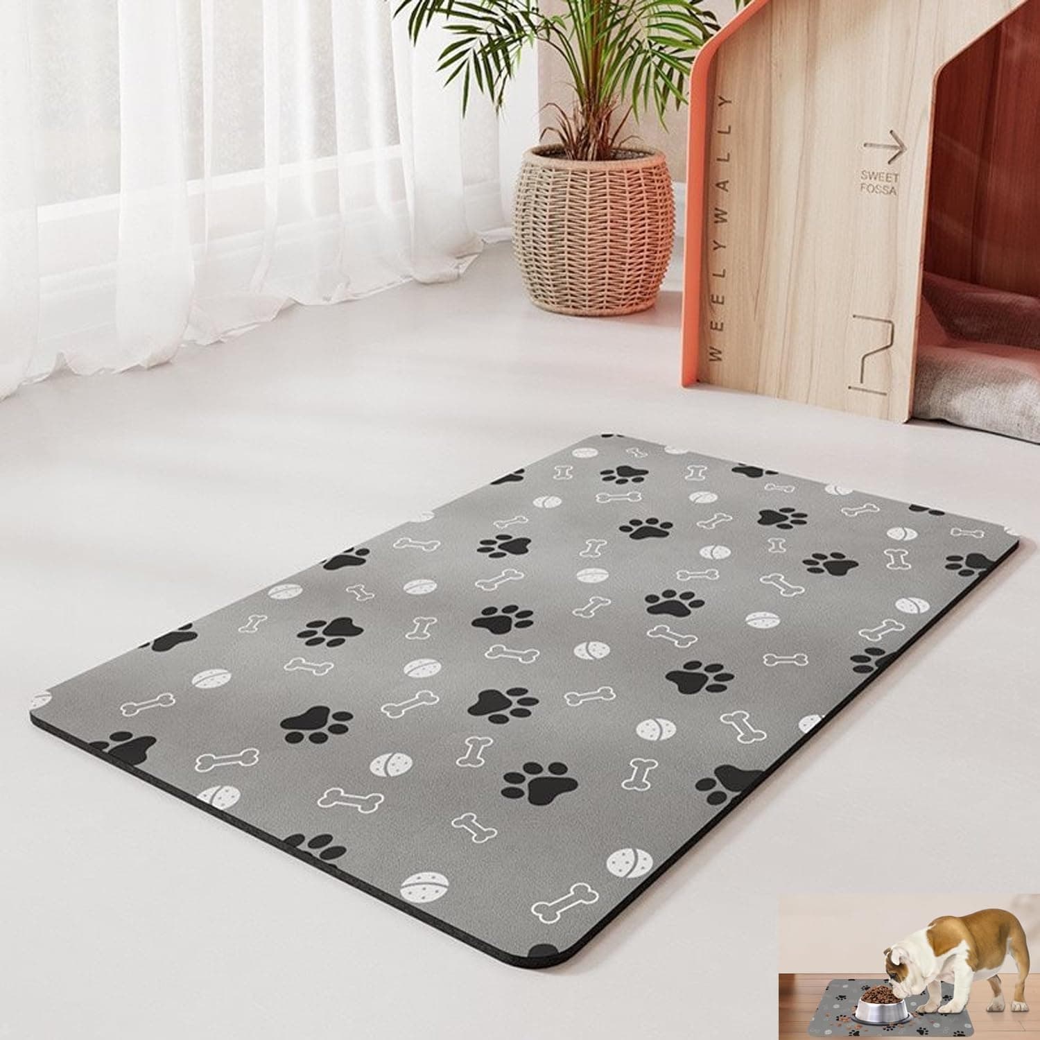 Joyzzz Dog Food Mat, 40x50cm Absorbent Rubber Pet Feeding Mat, Waterproof Bowl Placemat for Water Spills Protection, Indoor Floor Guard for Cats and Small Animals Dining Station
