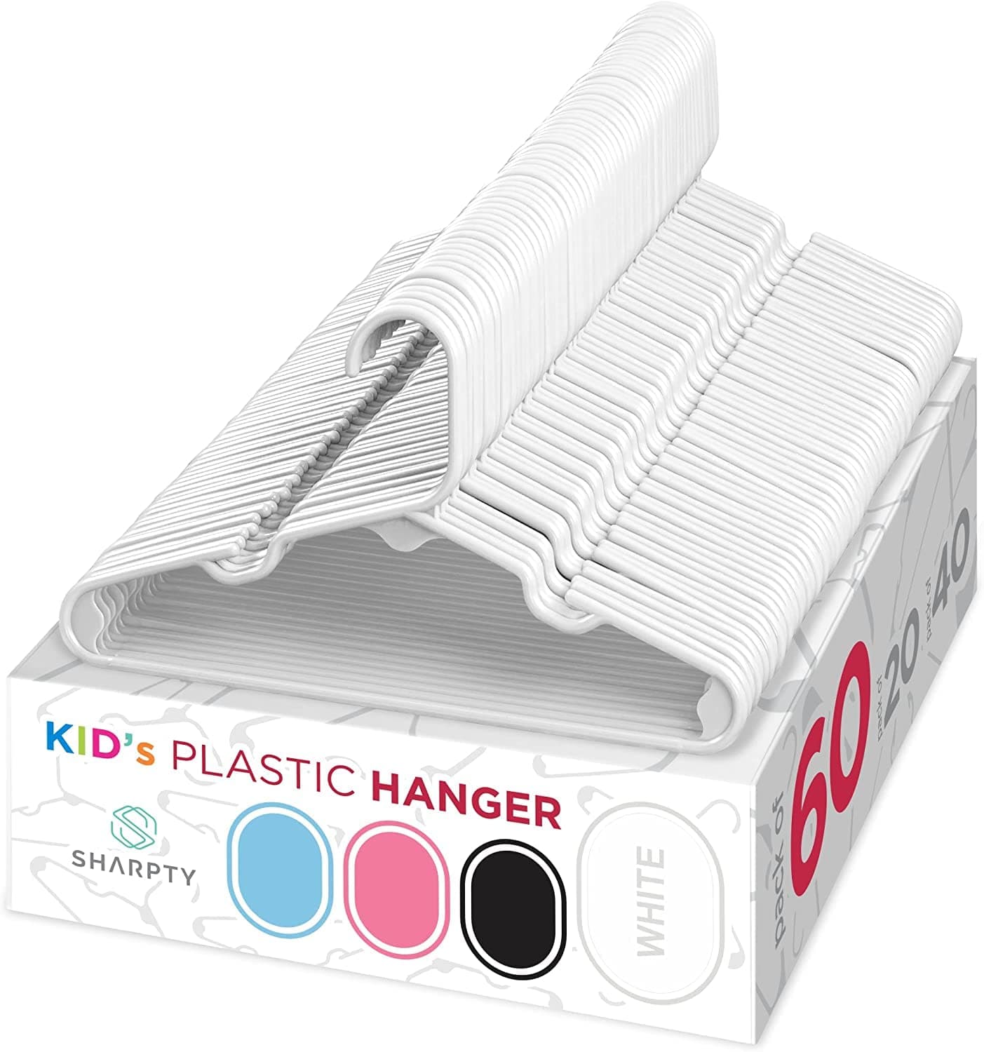 Arabest Kids Hangers Plastic, Children's Hangers Ideal for Everyday Standard Use, Baby Hangers Kids (White, 60 Pack)