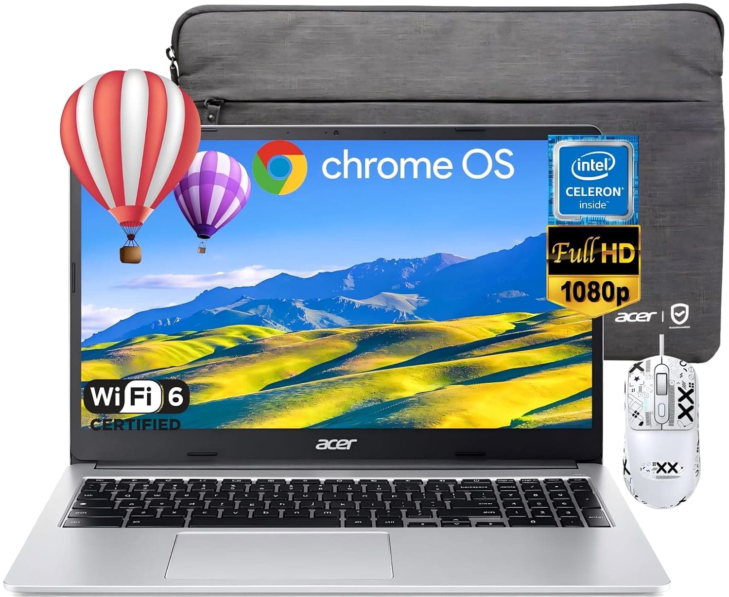 acer Chromebook 315 Laptop Computer for Student & Business, 15.6" FHD IPS Display Chomebook Laptops, Intel Celeron N4500, 4 GB RAM|320 GB(64 GB eMMC+256 GB Card), WiFi6, Chrome OS, with Nonslip Mouse