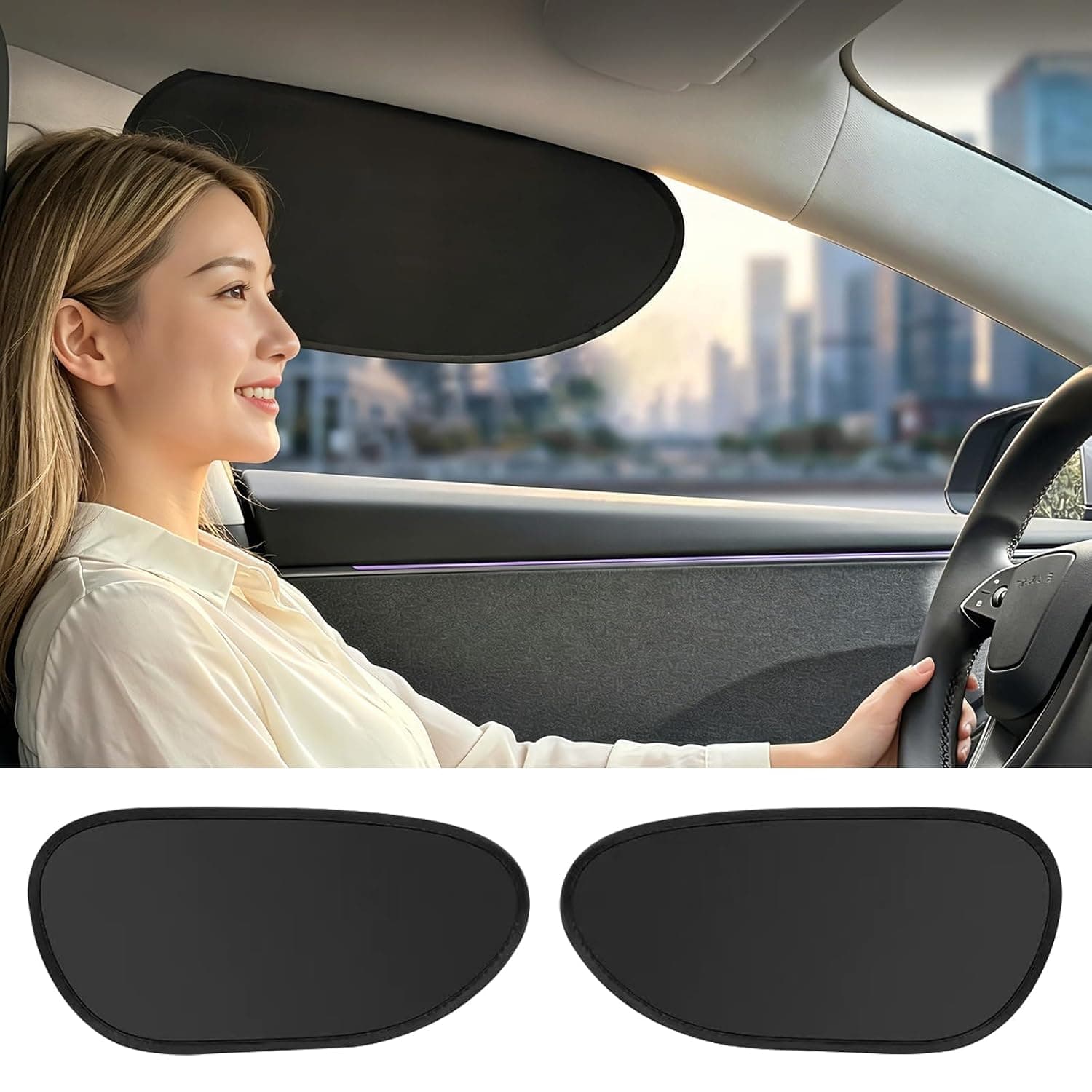 Foldable Car Window Shades – 2 Pack for Driver & Passenger Side | Blackout Static Cling | Blocks UVA/UVB & Glare | Easy On/Off | for Daily Driving & Travel