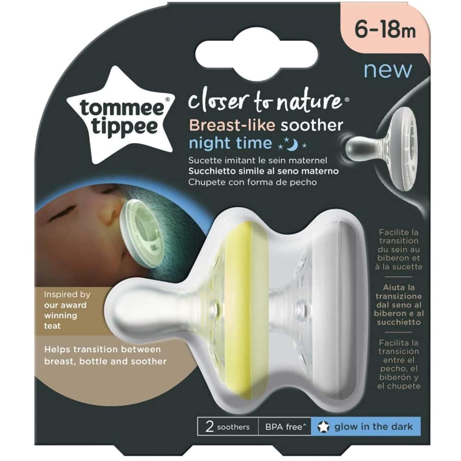Tommee Tippee Closer To Nature Night Time Soother, Pack of 2, (6-18 months)