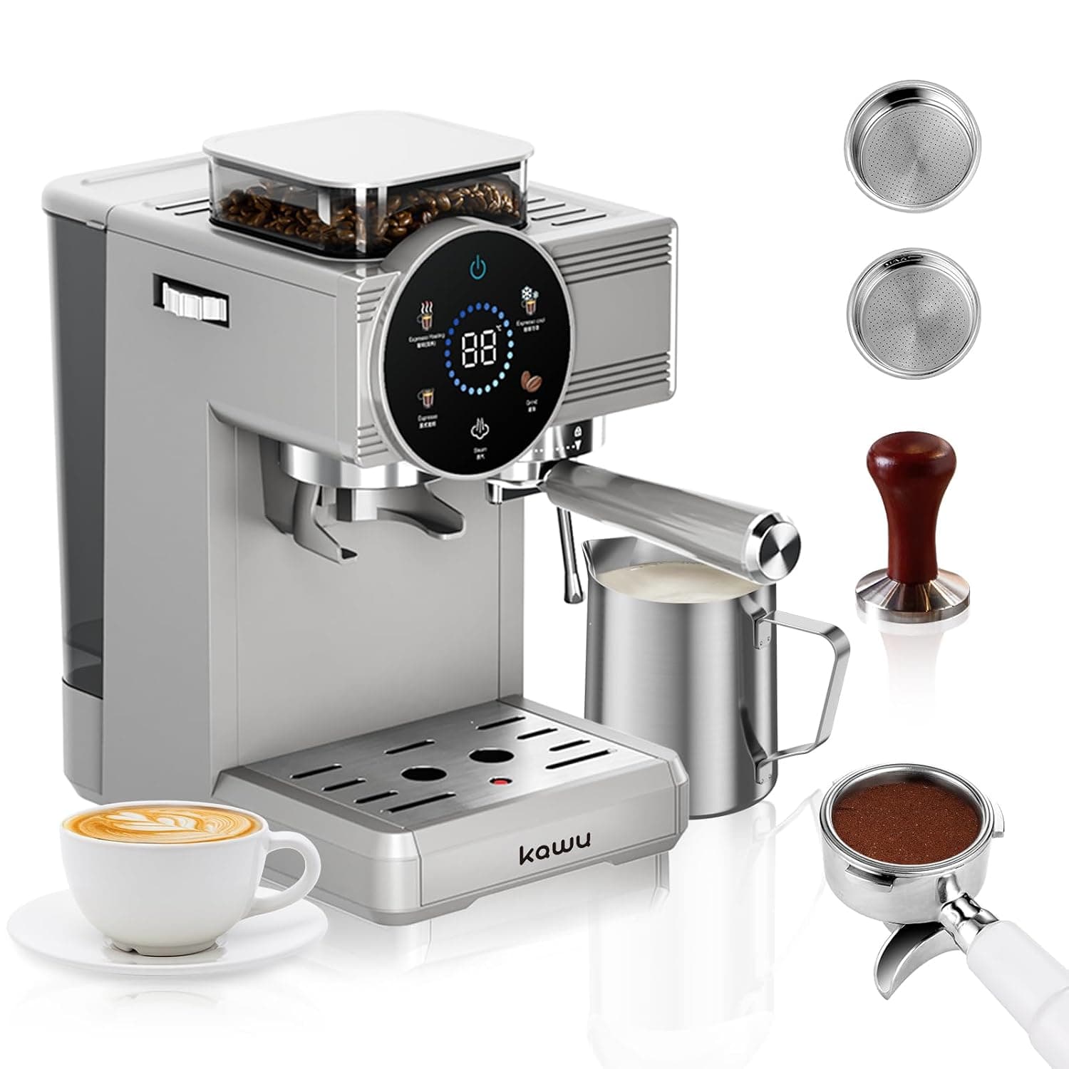 Kawu 20 Bar Semi-Automatic Espresso Machine,espresso machine with grinder Expresso Coffee Machines with Milk Steam Wand/Frother/Tamping Tools,Cold Brew Function,Removable Water Tank