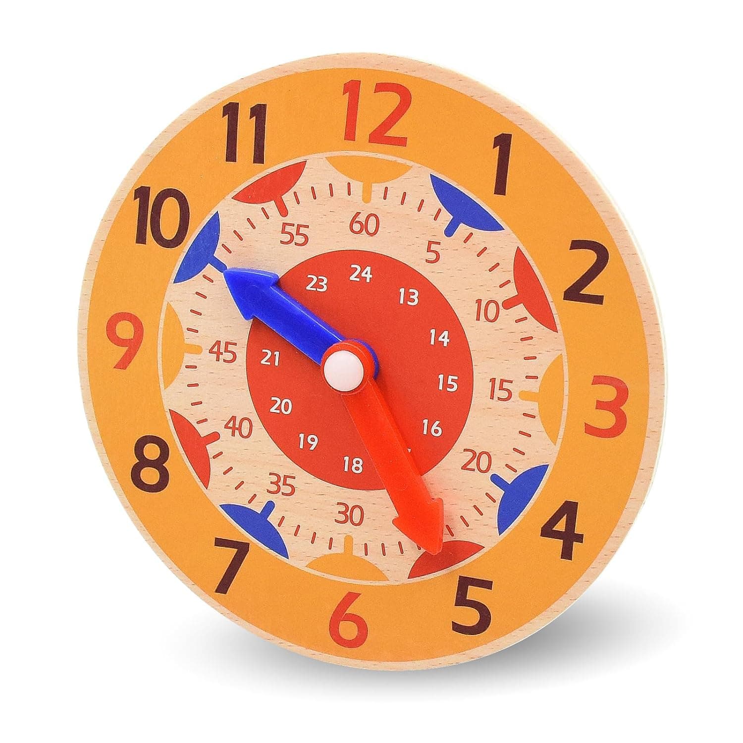 TERRIFI Wooden Learning Clock | Early Education Teaching Clock with Hour and Minute Hands Time Learning Toy | 5.51" Home Playroom Classroom Educational Tool for Kids (Orange 14CM)