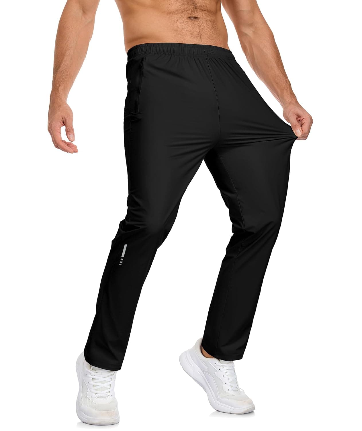 Mens Sport Gym Pants Lightweight Quick Dry Athletic Workout Pants Nylon Breathable Running Sweatpants with Zip Pockets