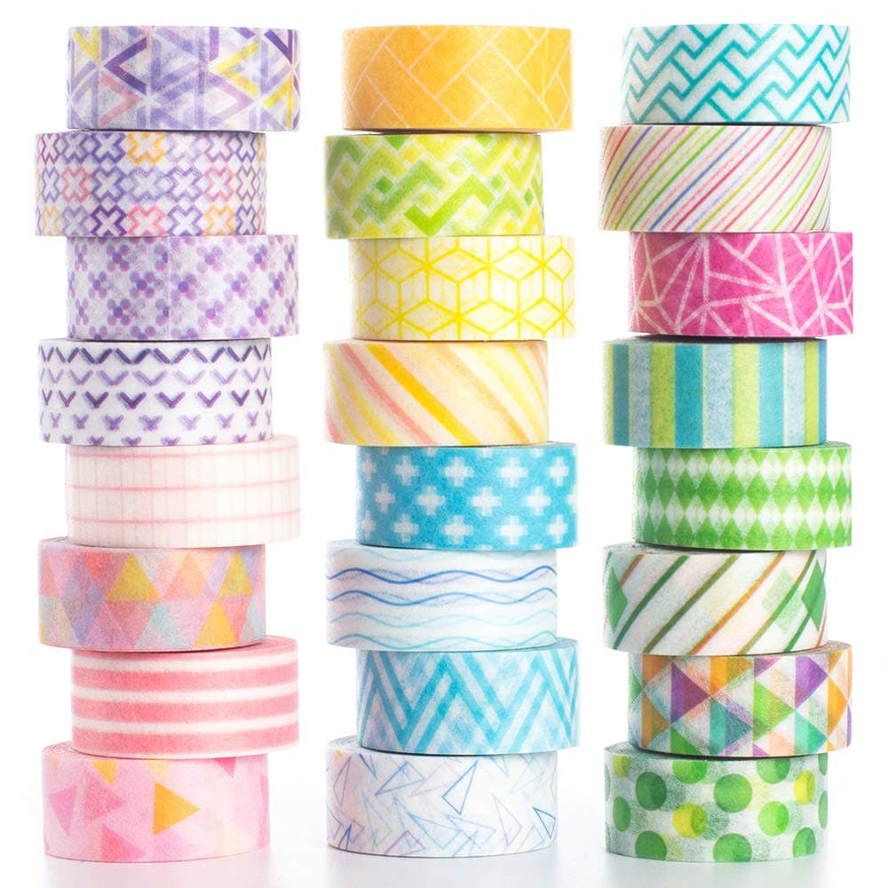 YUBBAEX Washi Tape Pastel Decorative Tape for DIY, Crafts, Gift Wrapping, Scrapbook Supplies (Mini Graphics 24 Rolls)