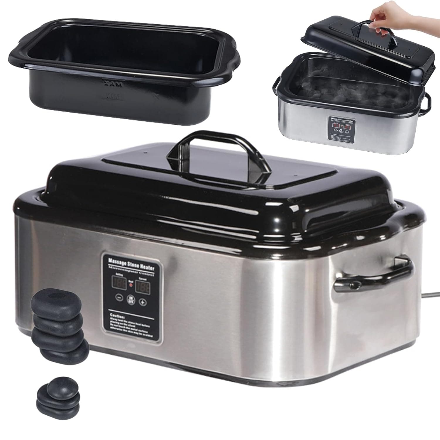 6/18 Quart Hot Stone Heater with Digital Display, Stainless Steel Hot Stone Warmer Portable, Massage Stone Heating Device, Spa, Massage Therapy, Sports Massage and Relaxation With Large Spoon 18Quart