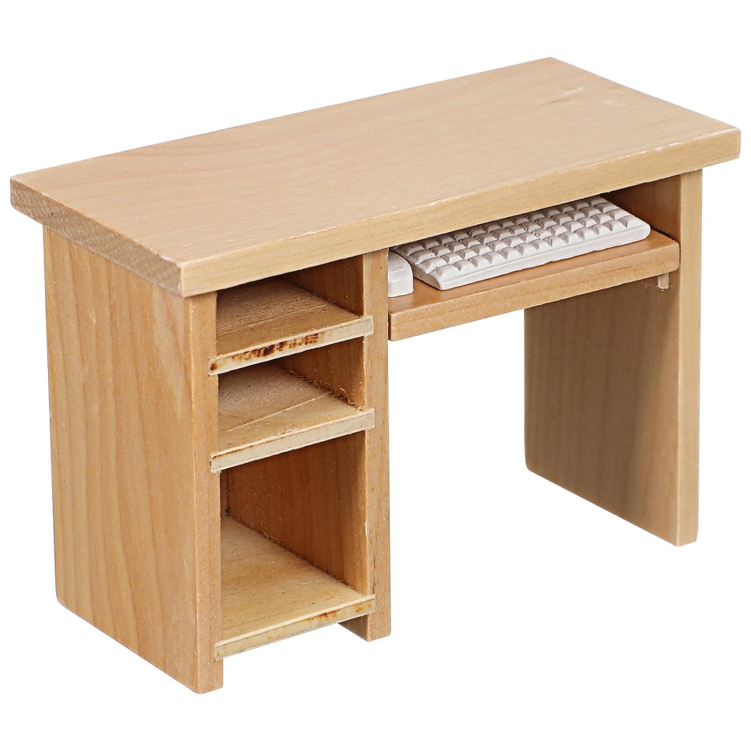Toyvian 1/12 Scale Dollhouse Computer Desk Set with Keyboard Miniature Wooden Furniture for Micro Office Doll House Accessories