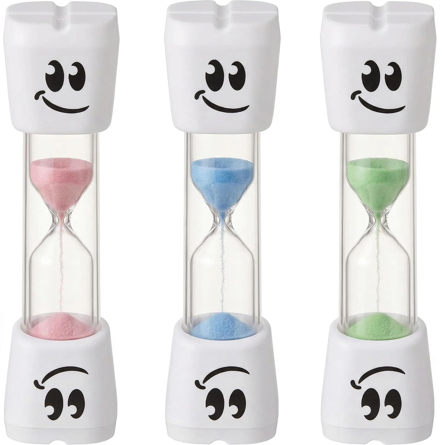 Set of 3 hourglass for children, 2 minutes, toothbrush clock in blue, pink, green, funny toothbrush timer as a visual aid for brushing teeth, hourglass set for time management in the bathroom and as a
