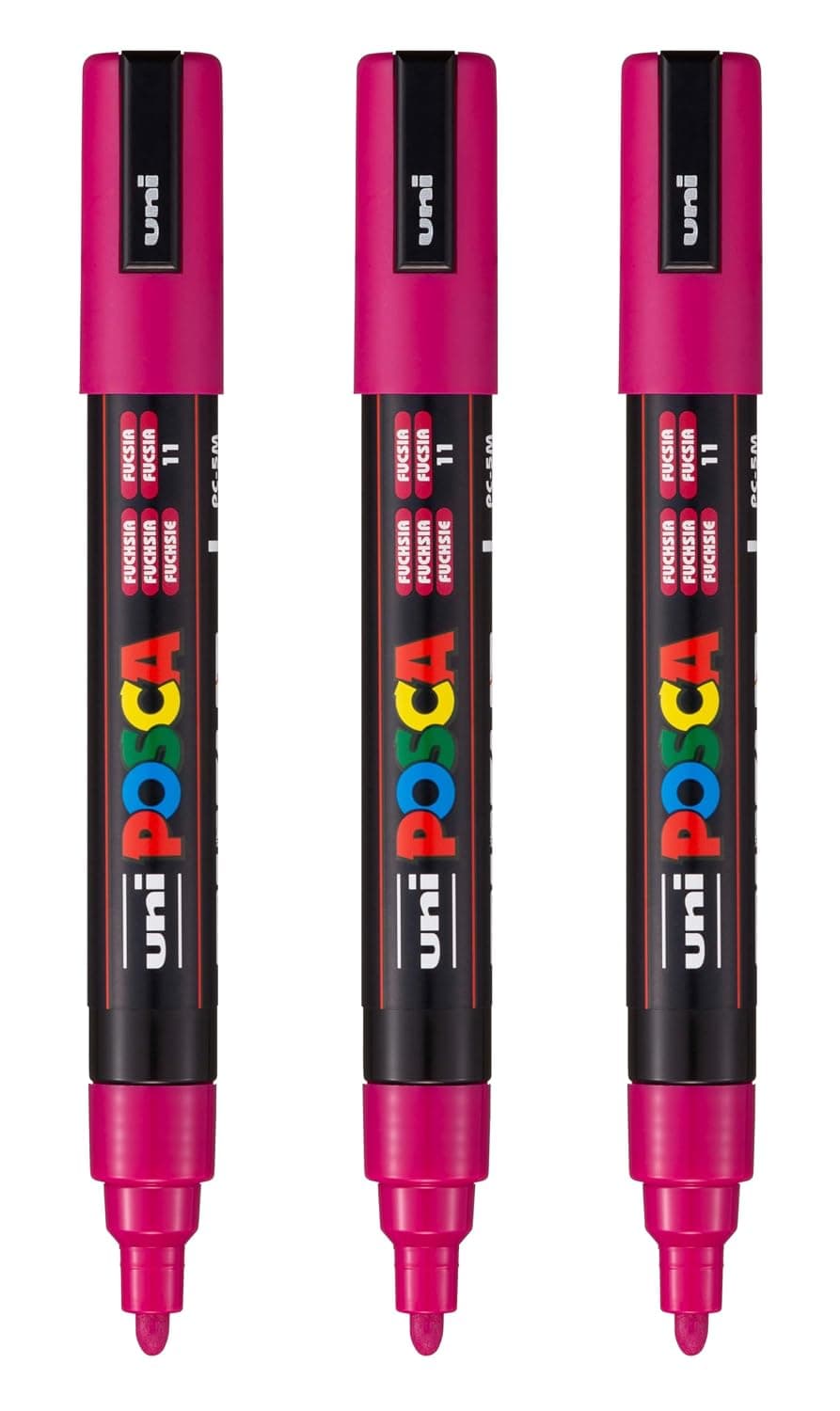 posca PC-5M Water-Based Paint Markers, Reversible Medium Tip (1.8-2.5mm), Fuchsia, 3 Count