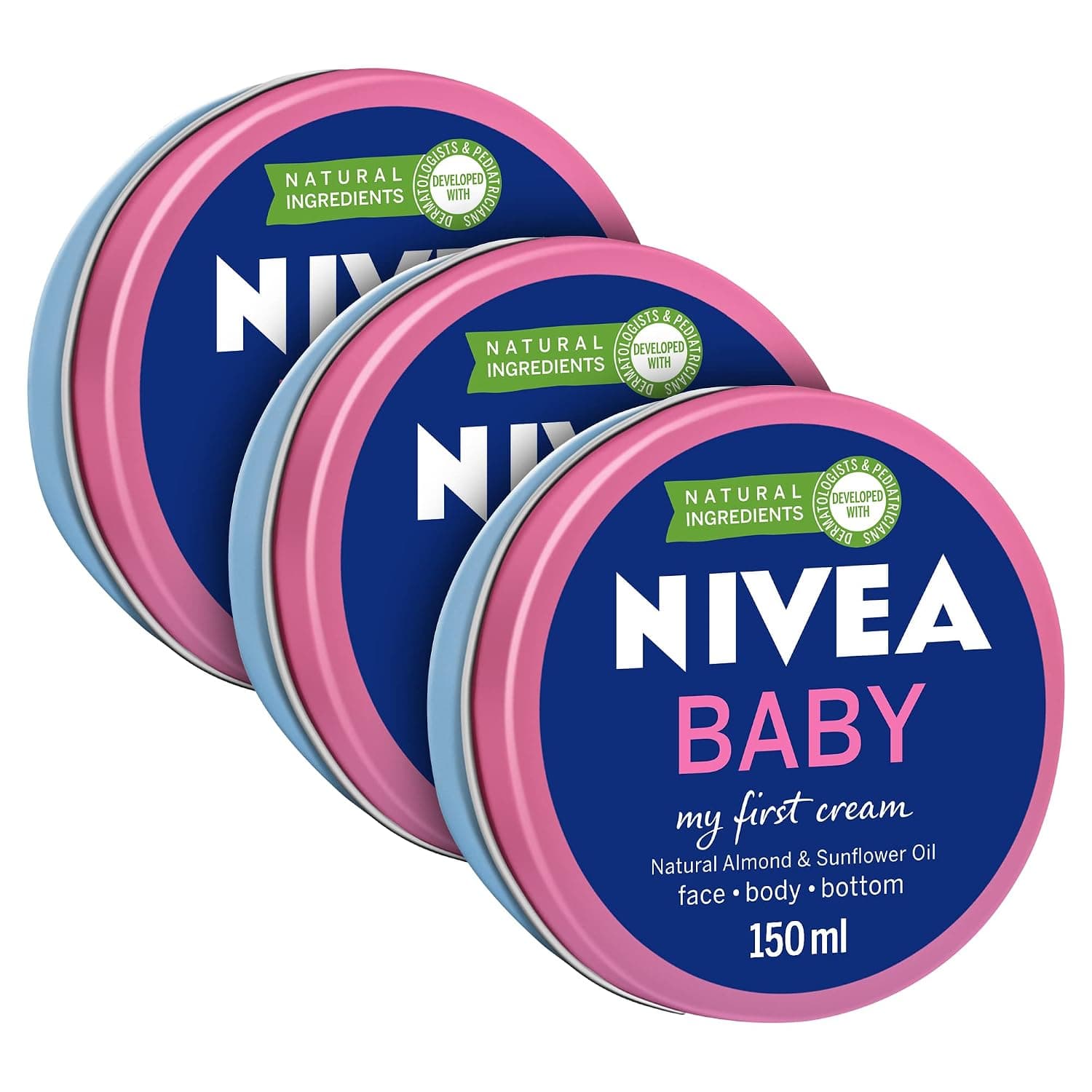 NIVEA Baby My First Cream All Purpose Cream, Natural Almond & Sunflower Oil, 3x150ml