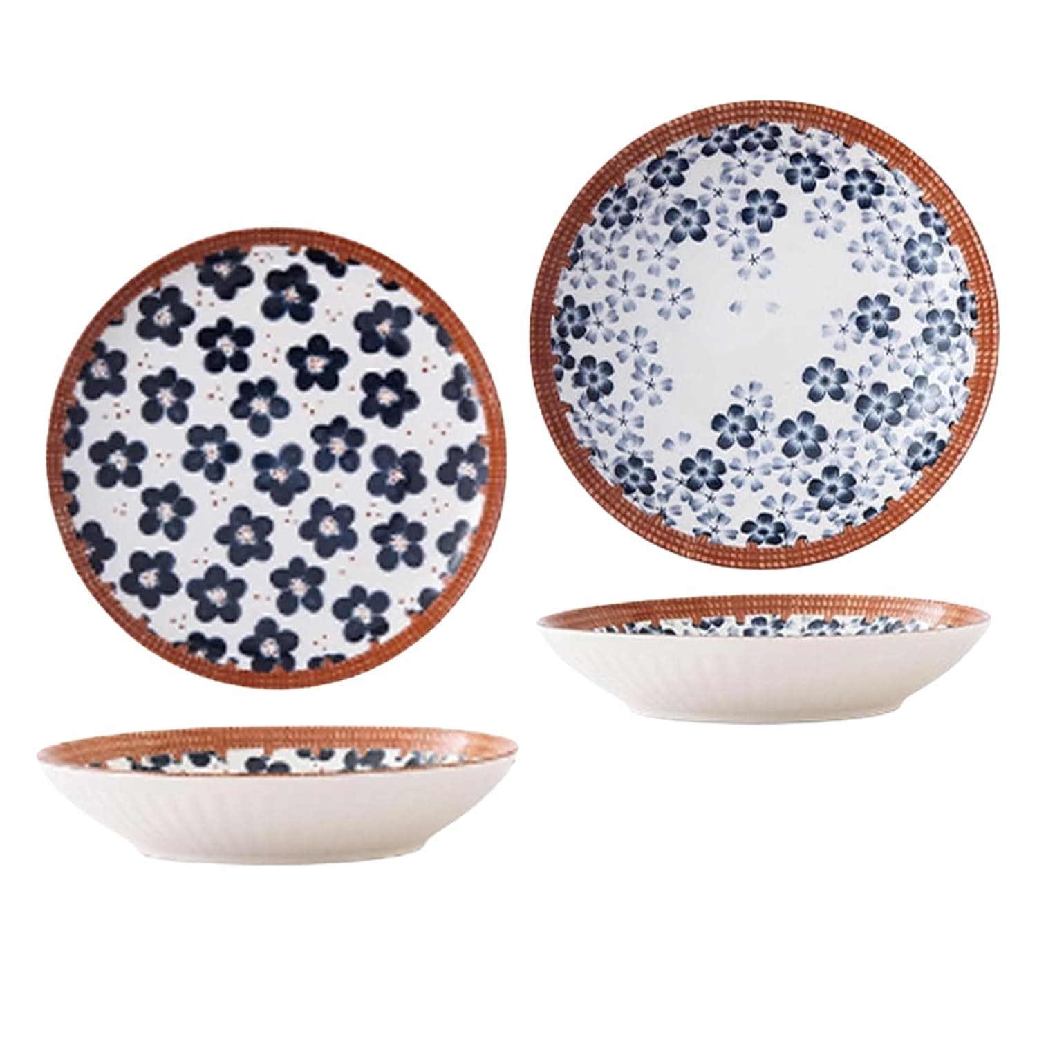 Ceramic Deep Dinner Plates for Noodle and Salad, Large 8" Round Serving Bowls Set of 2, Microwave and Dishwasher Safe Kitchen Tableware for Home and Restaurant Use, Blue