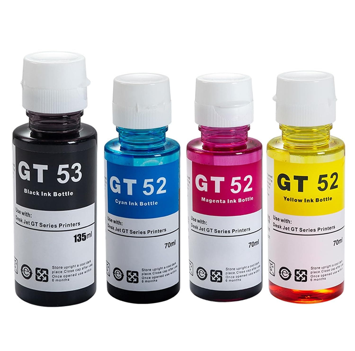 Ink GT53 Black,Yellow,Cyan,Magenta for HP GT53XL 135ml GT52 70ml for Tank 319 410 419 Smart Tank 500 502 508 511 514 515 518 538 571 615,Up to 6,000 Pages (Not for Epson)