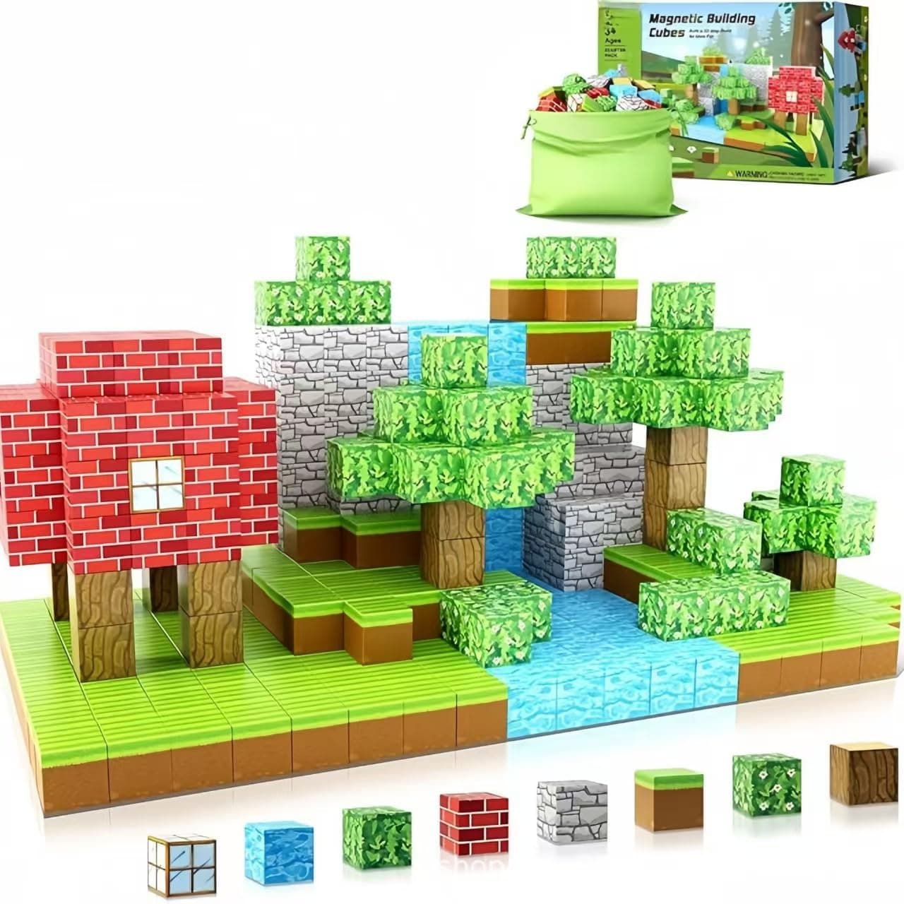 U HOOME Magnetic Blocks-100PCS Grassland Magnetic Building Blocks Set,STEM Montessori Sensory Toys for Toddlers Gifts for 3+ Years Old,Construction Stacking Toy for Kids 18 Months+ Boys and Girls