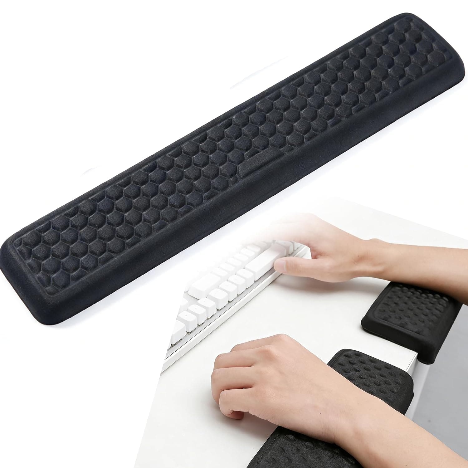 L-Shaped Desk Elbow Pad, Ergonomic Memory Foam Forearm Wrist Support, Non-Slip Desk Edge Cushion for Office Gaming Home, Adjustable Spacing for L/Straight/Standing Desks, Black
