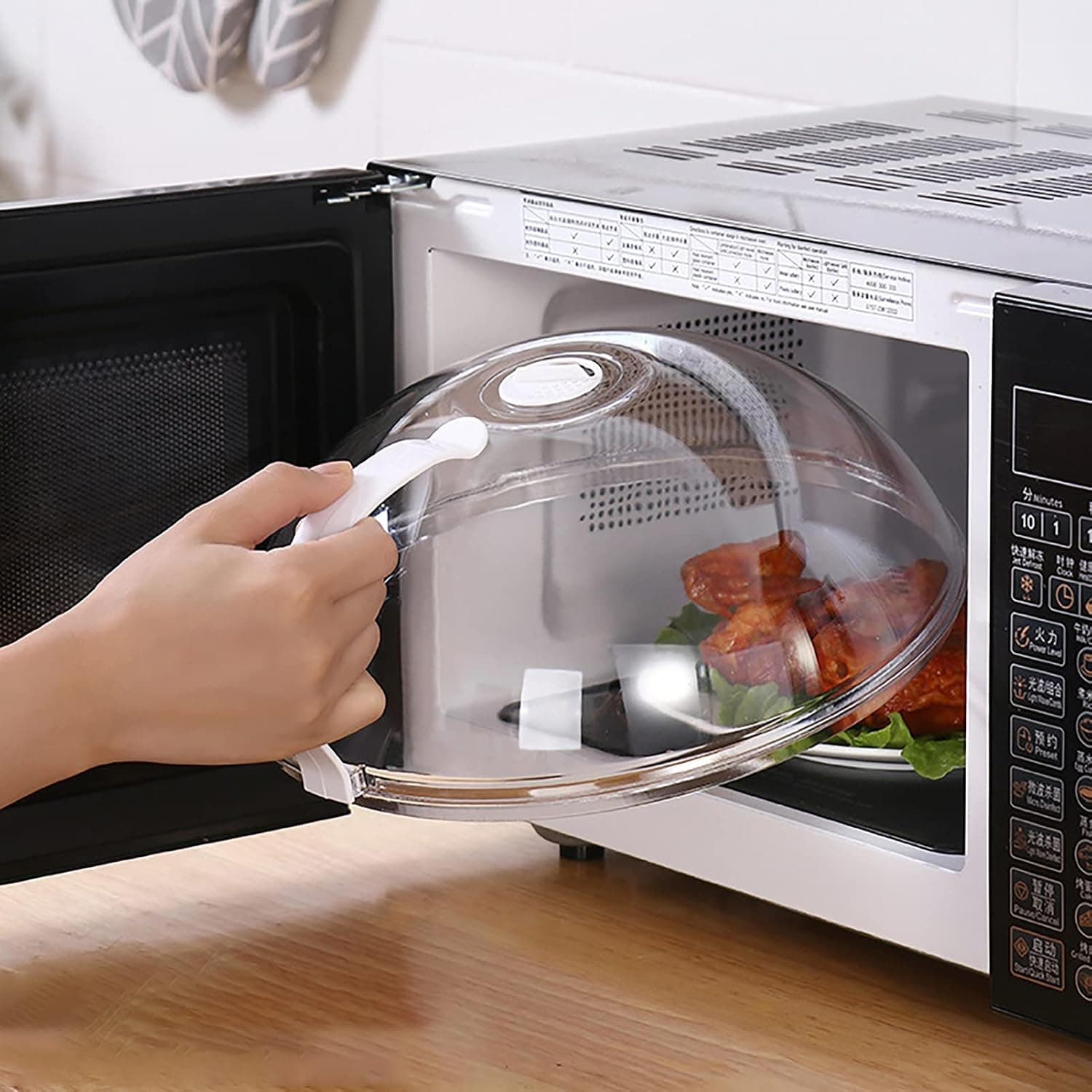 Microwave Splatter Cover for Food, Clear Like Glass Microwave Splash Guard Cooker lid, Dish bowl Plate Serving Cover with Steam Vent, BPA-Free, Safe Plastic, 10.5 Inchs