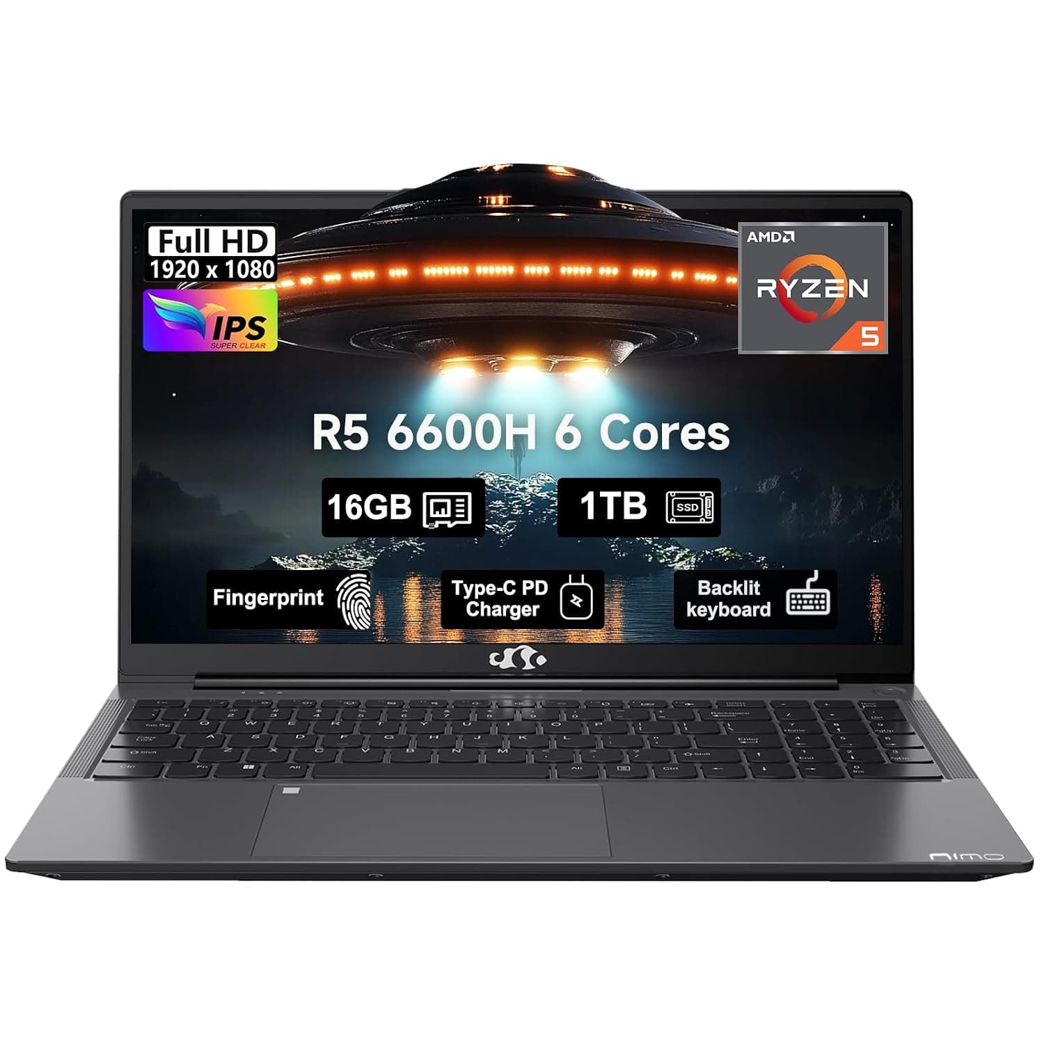 15.6 Business-gaming-Laptop, 6-Cores AMD Ryzen 5 6600H 660M 6nm GPU, 16GB DDR5 1TB SSD(Beat i7-1165G7 up to 4.5GHz)100W Type-C FHD IPS Laptop-Computer with Fingerprint Backlit Keyboard WiFi5 Win11