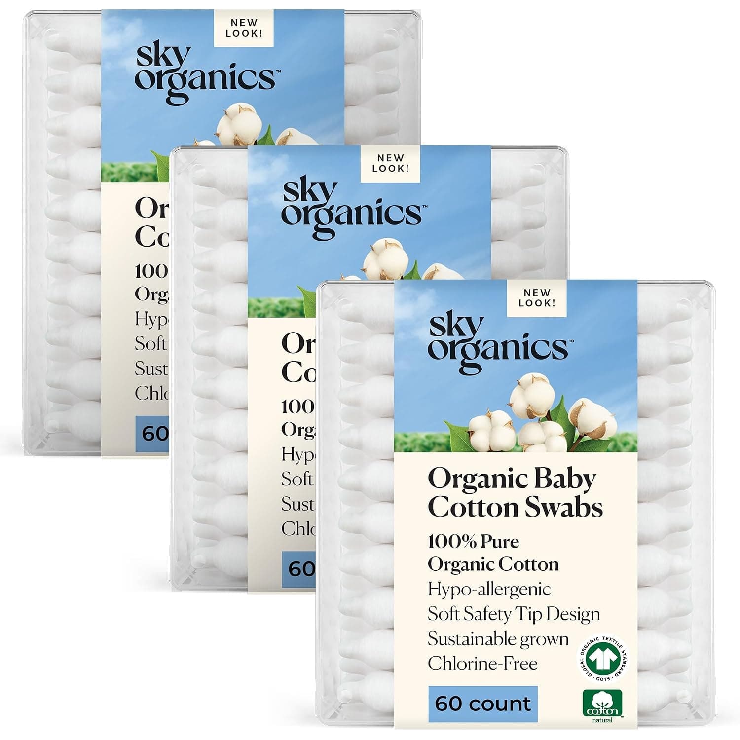 Sky Organics - Organic Baby Cotton Swabs, 180 ct. - Ultra Soft Baby Safe Tips - Strong & Durable - Hypoallergenic - Chlorine Free - Natural, Vegan & Cruelty Free - Skin Care & Baby Care | Made with Organic Cotton. Ultra Soft, Hypoallergenic & Newborn Safe. Gentle, Strong, Sustainable, & Cruelty-Free. Baby Care.