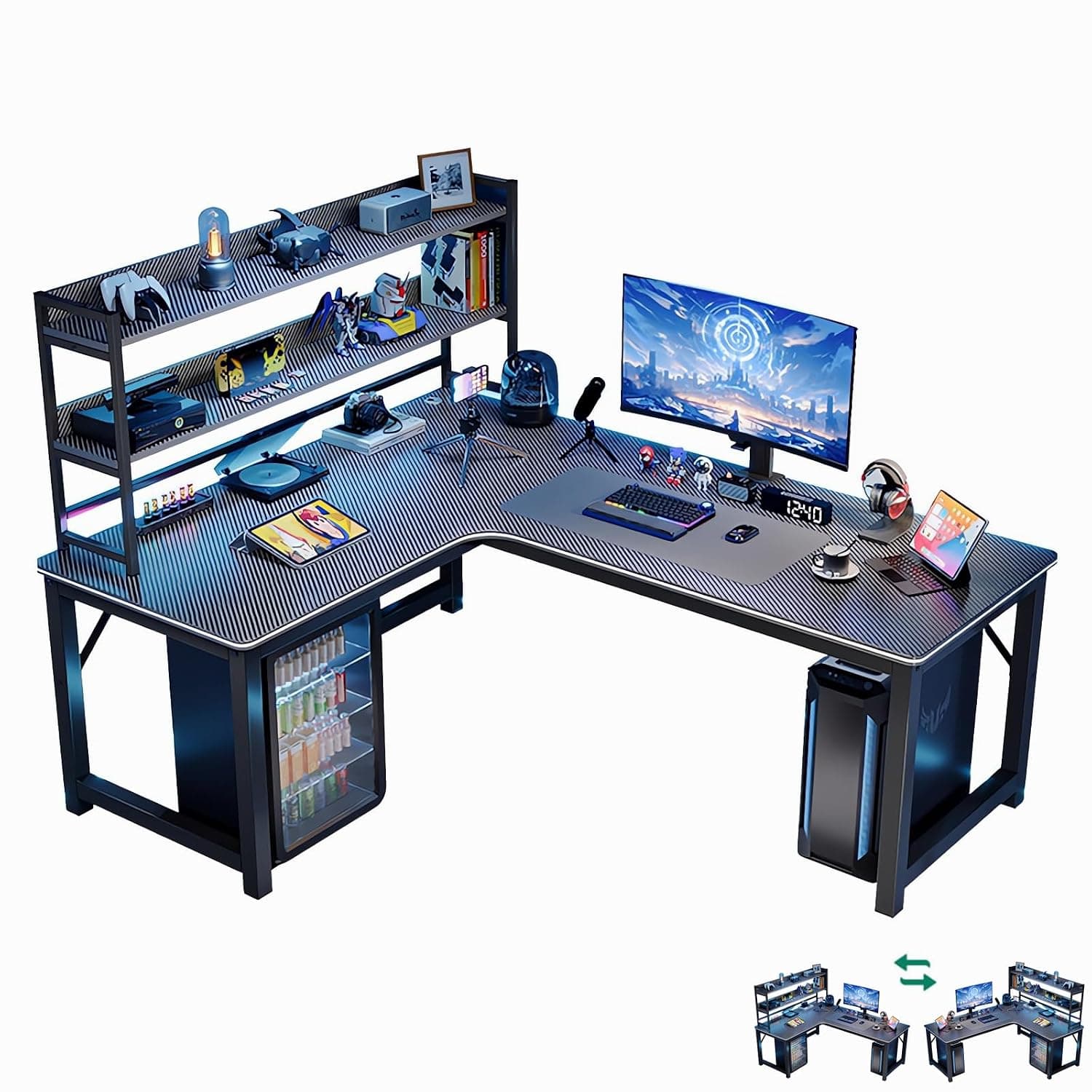 DESINO L-Shaped Desk Computer Corner Desk with Shelf, L Shaped Home Office Table, Large Gaming Table Sturdy Writing Desks Writing Workstation (Black, 160cm)