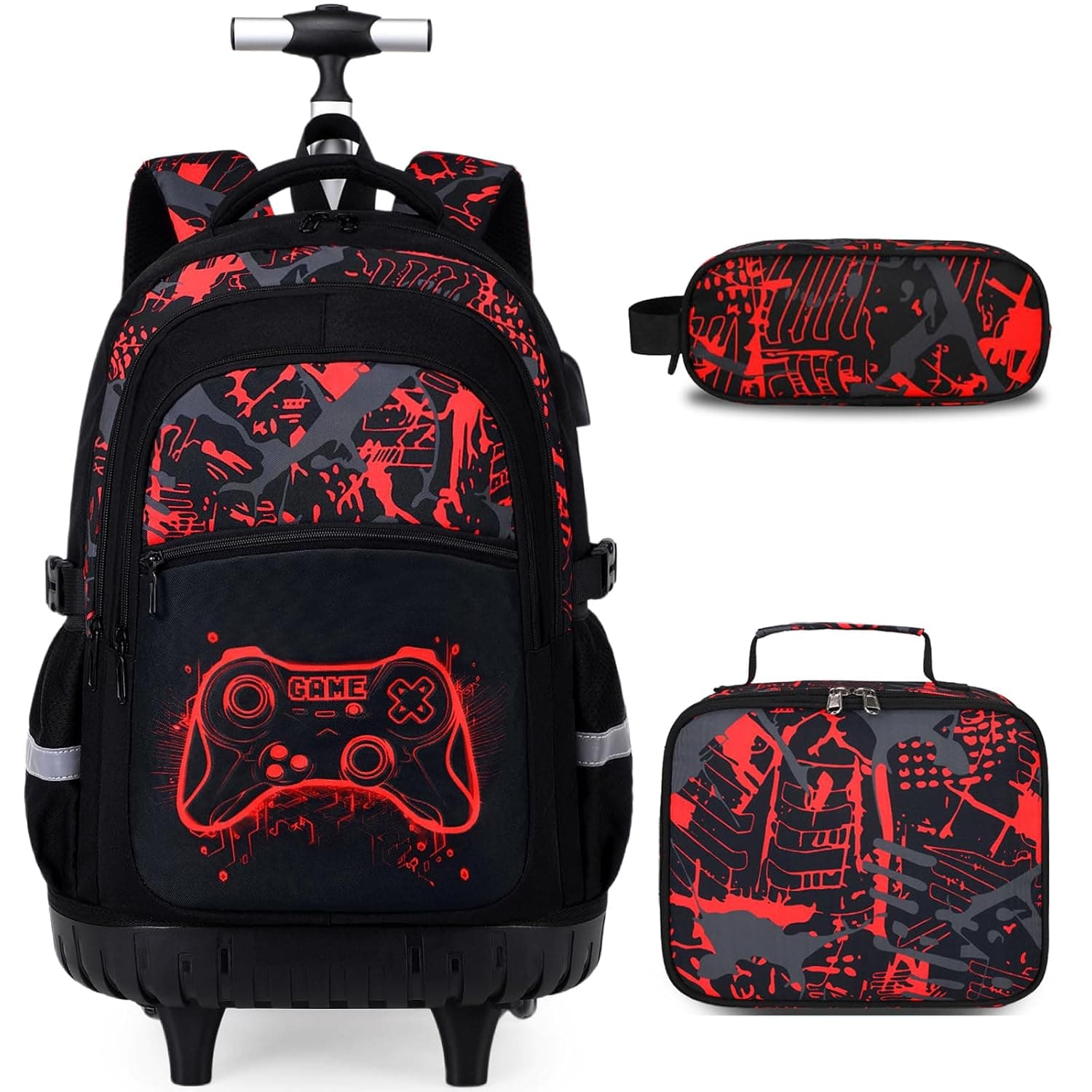 DIGOBAY Rolling Backpack for School Boys, Cool Luminous Gamer Roller Backpack