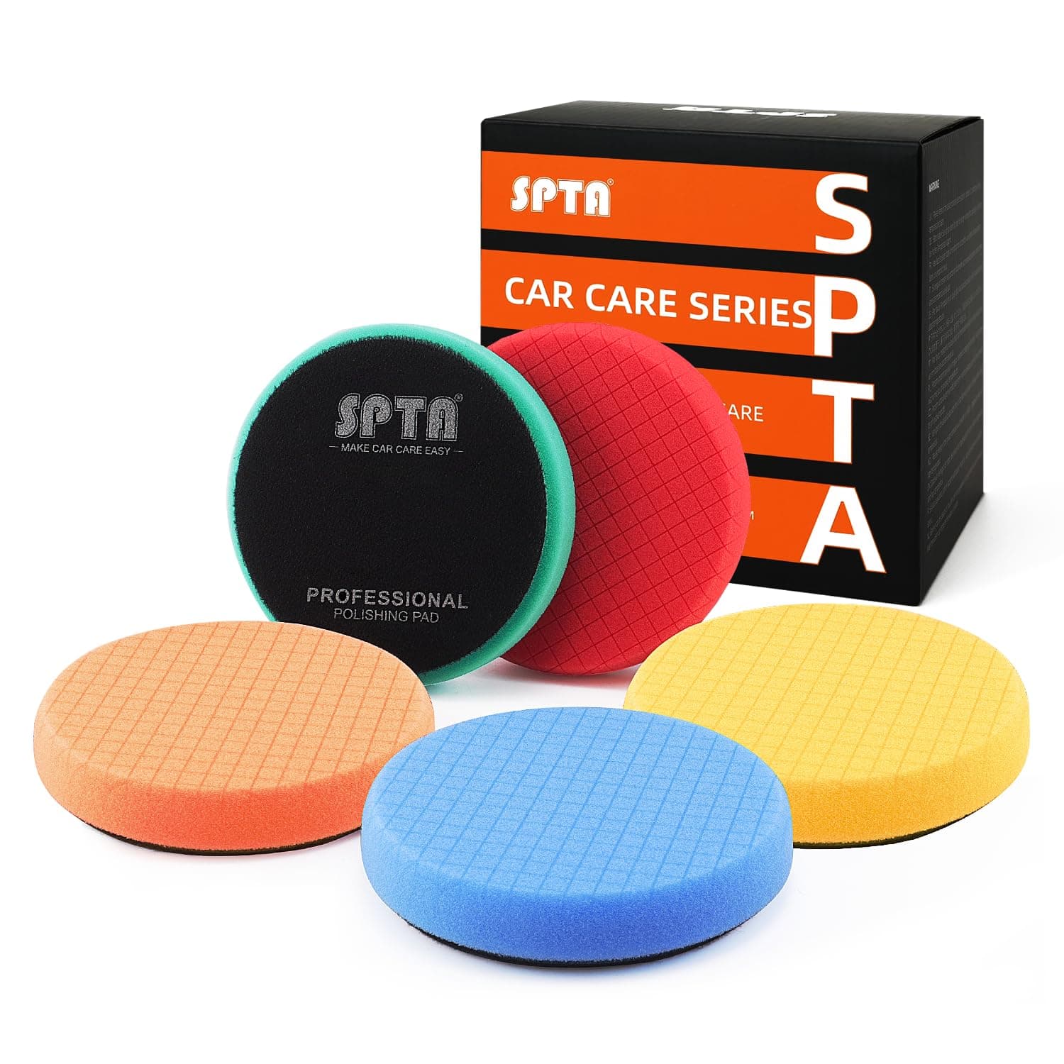 SPTA 5Pc 5.5 Inch Face for 5 Inch 125mm Backing Plate Compound Buffing Sponge Pads Cutting Polishing Pad Kit for Car Buffer Polisher Compounding,Polishing and Waxing