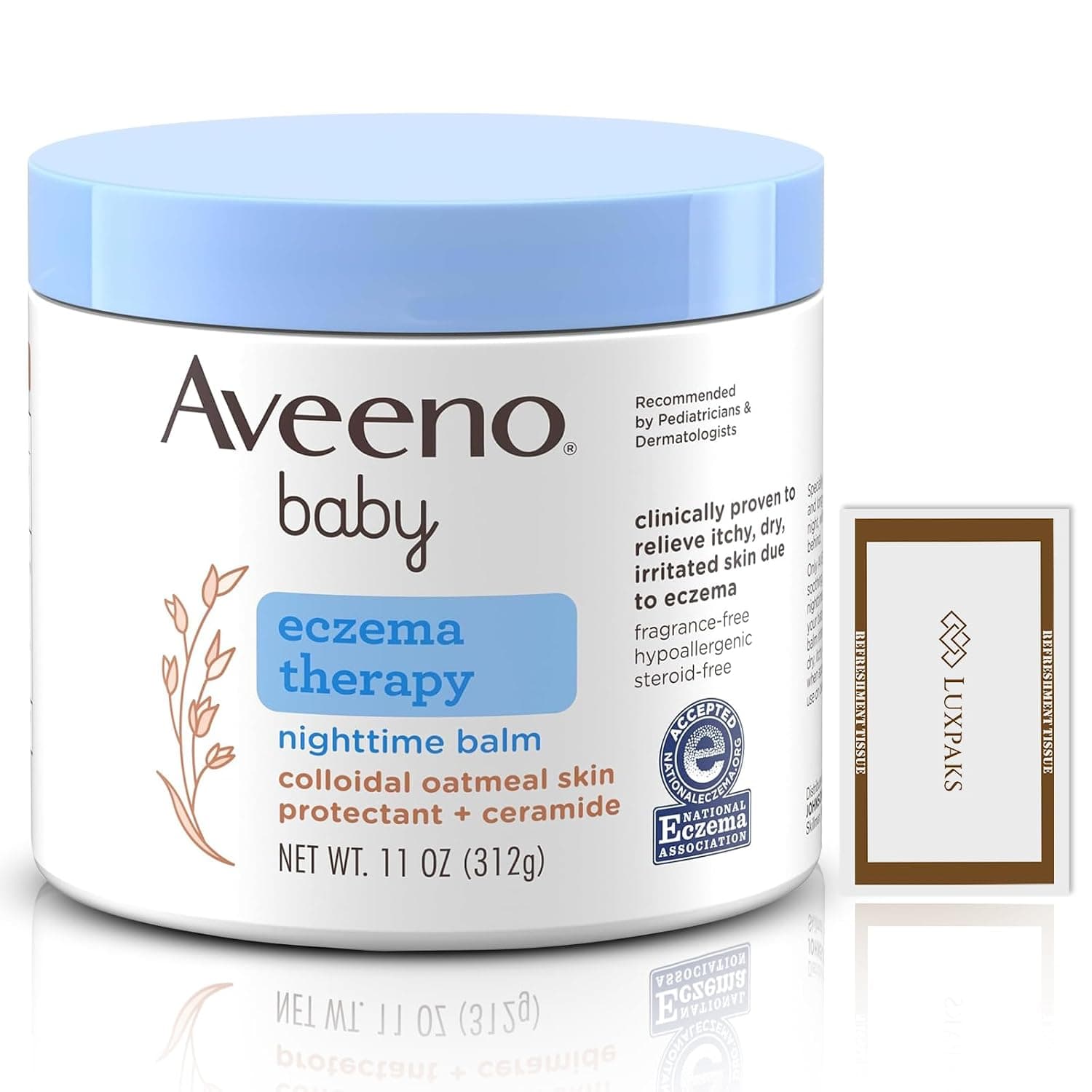 Baby Care Set: Contains Aveno Baby Nighttime Body Balm with LUXPAKS Soft Cleansing Wipe, 11 oz