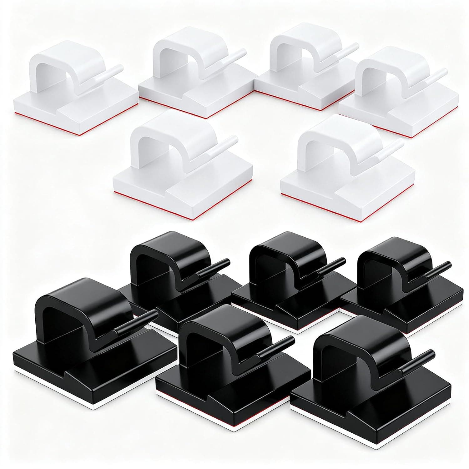 100 PCS Adhesive Cable Clips (White & Black), Cord Organizer for Wire Management Under Desk, Cable Clips Hooks for LED, HDMI, Home Office Use