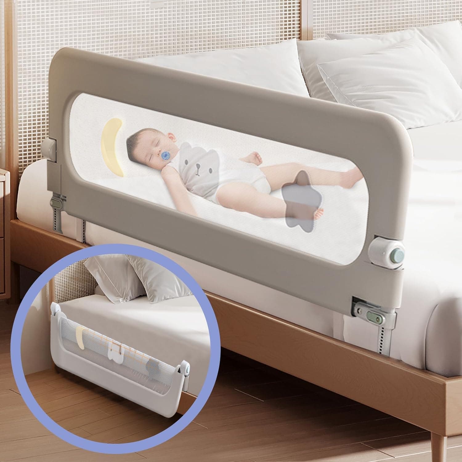 BOOM Toddler Bed Rails for Crib, Foldable Bed Rail for Toddlers, Adjustable Heights Portable Bedrail Extra Tall Child Safety Side Railing Guards for Kids, for Queen Full King Twin Crib Bunk Size Bed