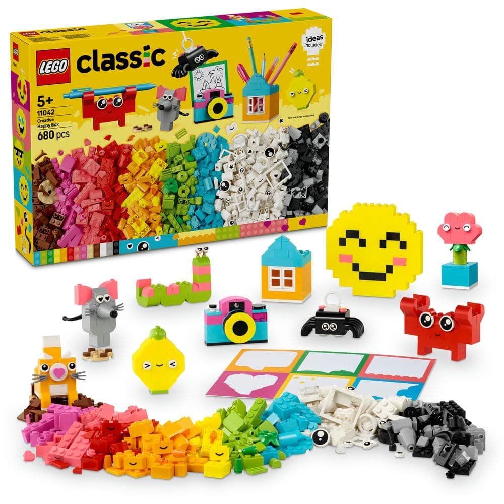 LEGO Classic Creative Happy Box, Assorted Colourful Bricks for Imaginative Play, Building Toys for 5 Plus Year Old, Girls and boys, Great for Kids Desk Accessories or Bedroom Decorations 11042