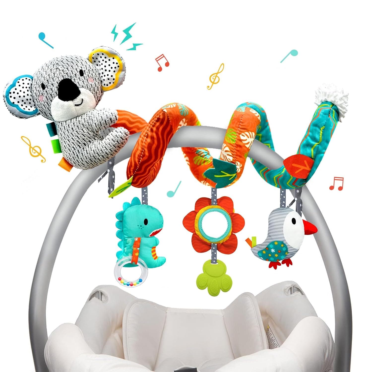 XIXILAND Pram Toy Baby Seat Toy Baby Toy 0-6 Months, Activity Spiral Baby Seat Newborn Toy, Motor Skills Toy for Boys Girls from 0 3 6 9 12 Months