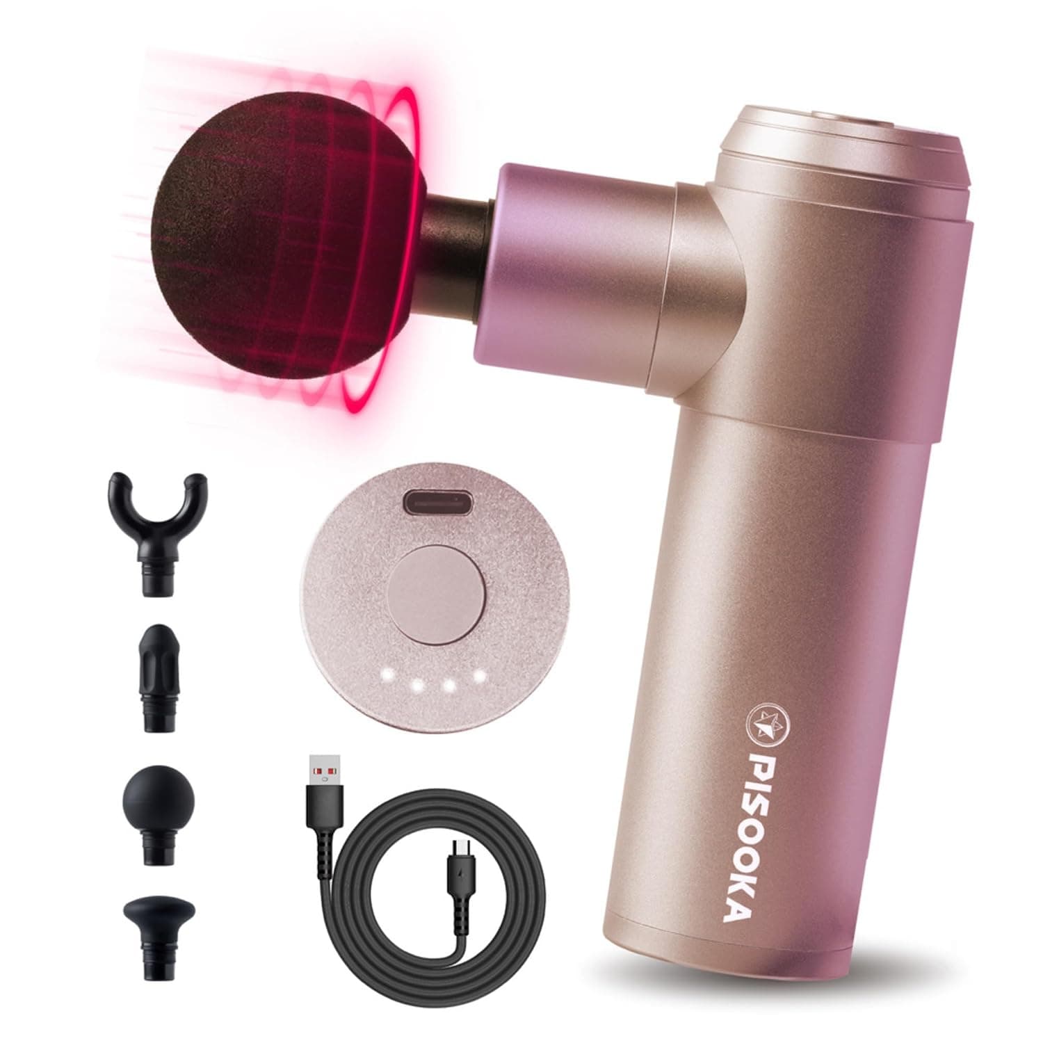PISOOKA X2 Mini Massage Gun, Percussion Massage Gun Deep Tissue, Lightweight Portable Handheld Long Battery Life Massager for Back Pain Relief, Muscle Relaxation, Gifts for Him (4 Speed, Pink)