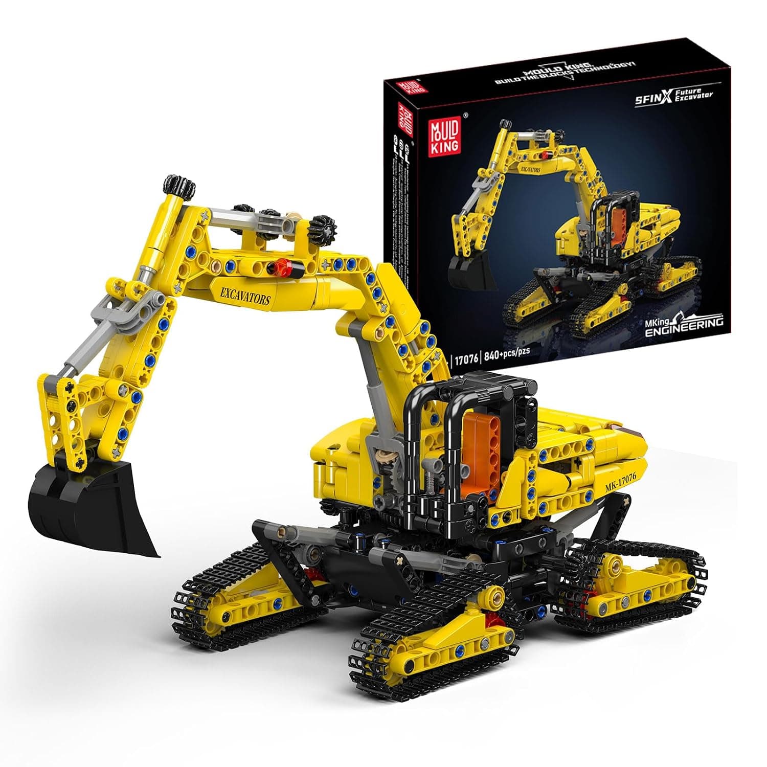 Mould King 17076 Engineering Excavator Building Set, Crawler Excavator Model Kits, Playset for Boys and Girls, Collectible Gifts for Kids(840 PCS)