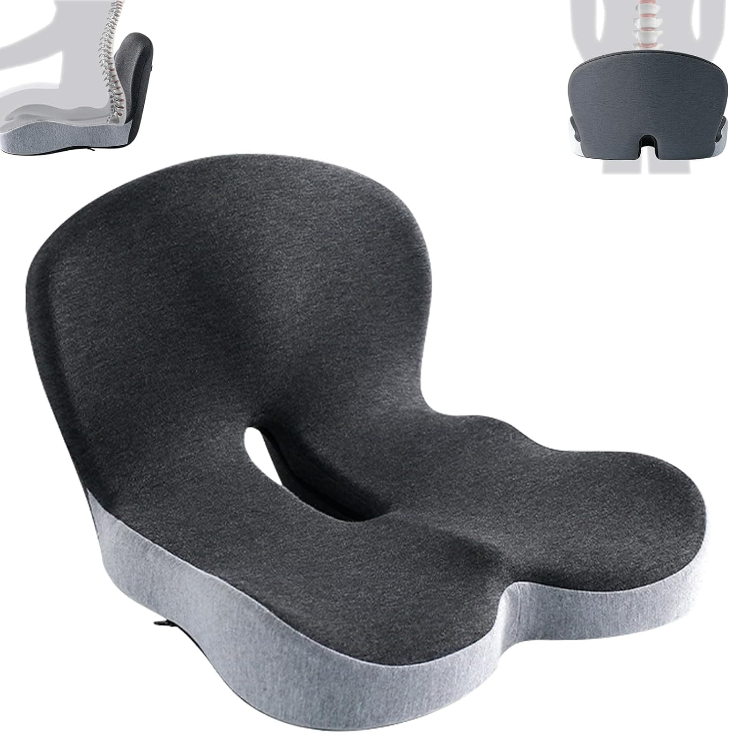 Car Seat Cushion Ergonomic Office Chair Cushion, Upgraded Memory Foam Lumbar Support Pillow with Coccyx Cut-Out for Tailbone Back Pain Relief,Wheelchair Pad with Washable Cover for Travel