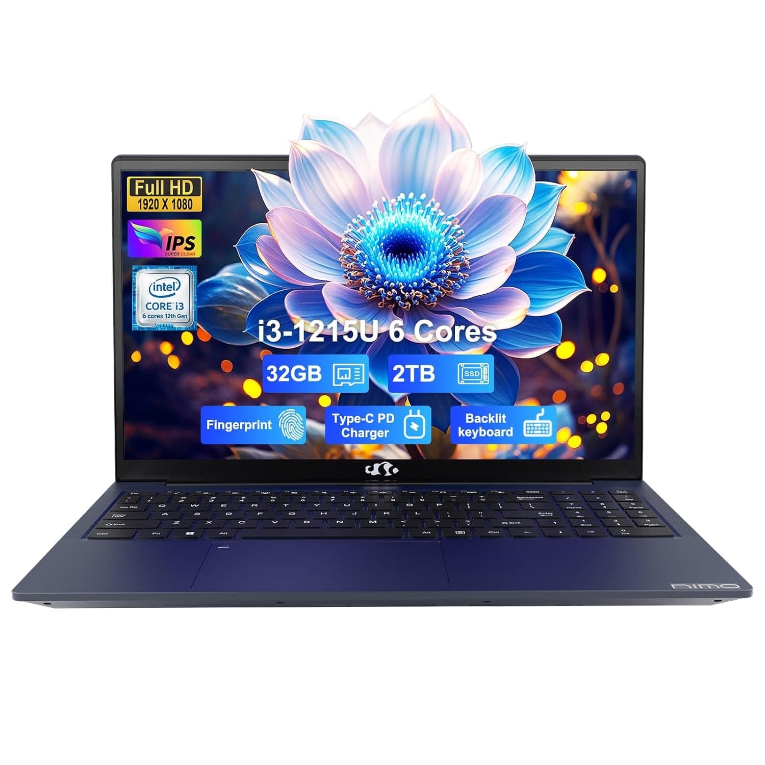 NIMO 15.6" IPS FHD-Business-Laptop, 6 Core i3-1215U 32GB RAM 2TB SSD (Beat i5-1135G7, Up to 4.4GHz) Computer with 65W Type C Fingerprint Backlit Keyboard Wi-Fi 6 Numpad Win 11