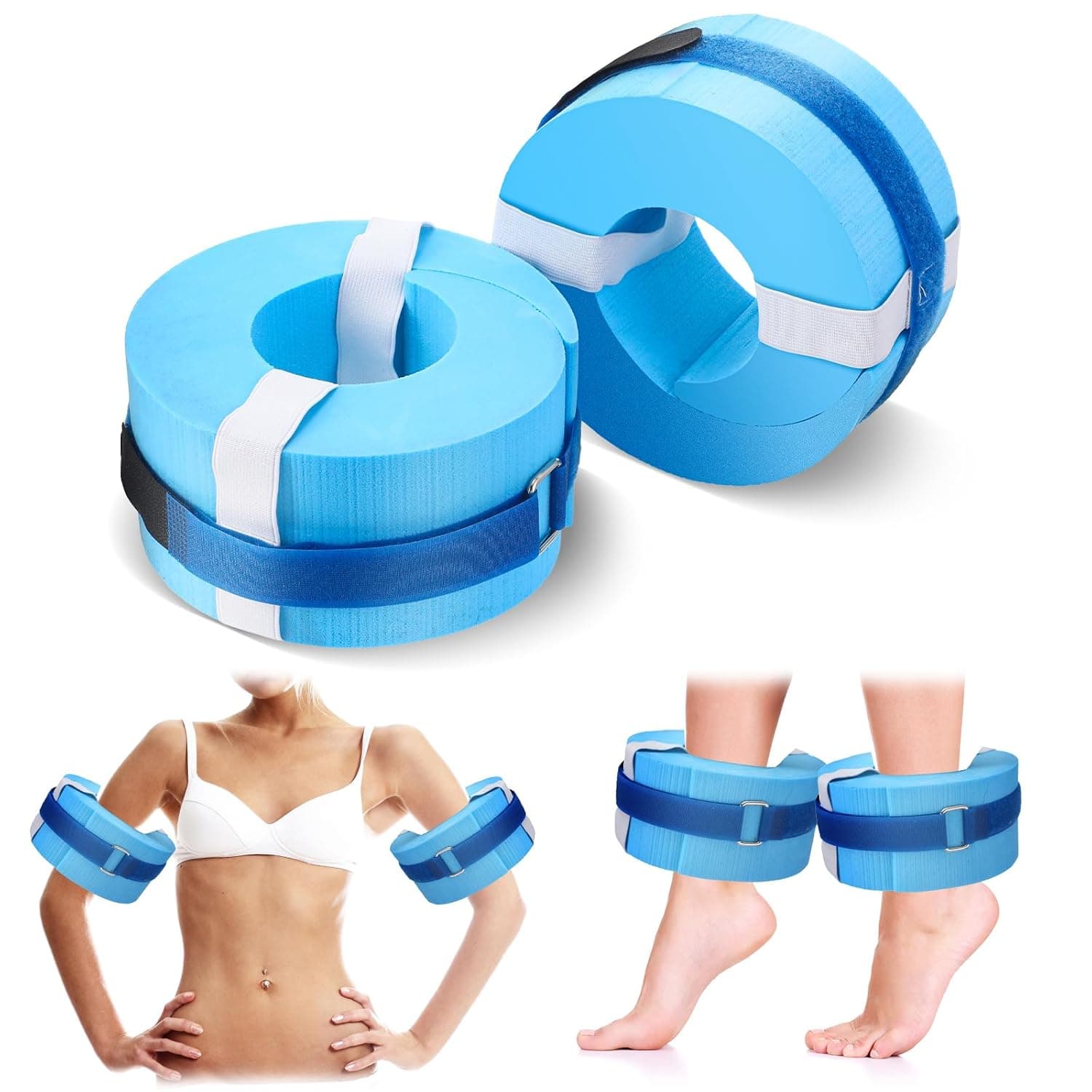 RoundFunny 2 Pcs Foam Swim Aquatic Cuffs Equipment Water Aerobics Float Ring with Detachable Hook and Loop Fastener Fitness Workout Set for Swimming Fitness Training Pool Exercise
