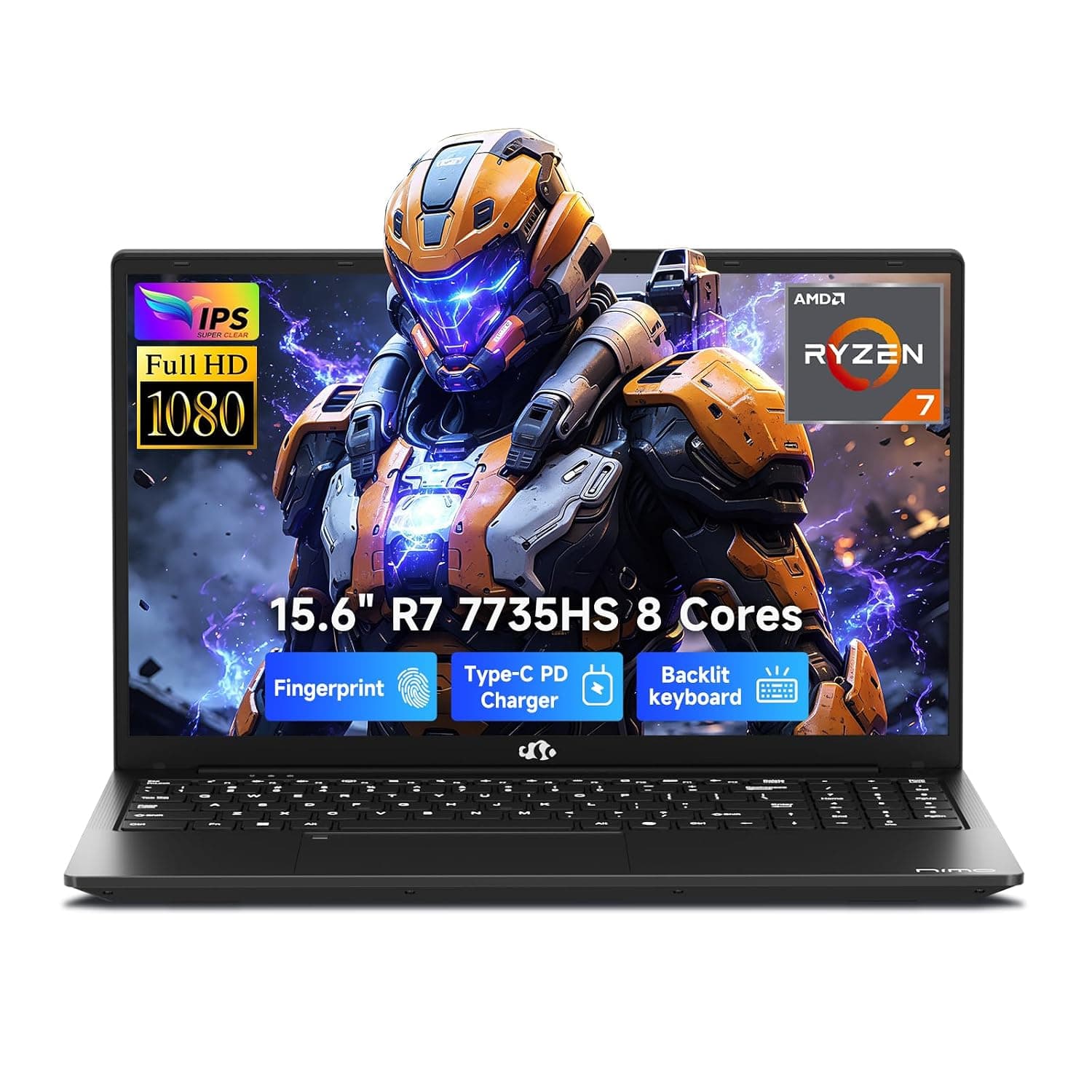 NIMO 15.6" Light-Gaming-Laptop, 8 Cores Ryzen 7 16GB DDR5 5600MHz 512GB SSD (Beat i7 12650H up to 4.75GHz) Radeon 680M, FHD 100W Fast PD Backlit Keyboard AI Content Creators & Student 2-Yr Warranty