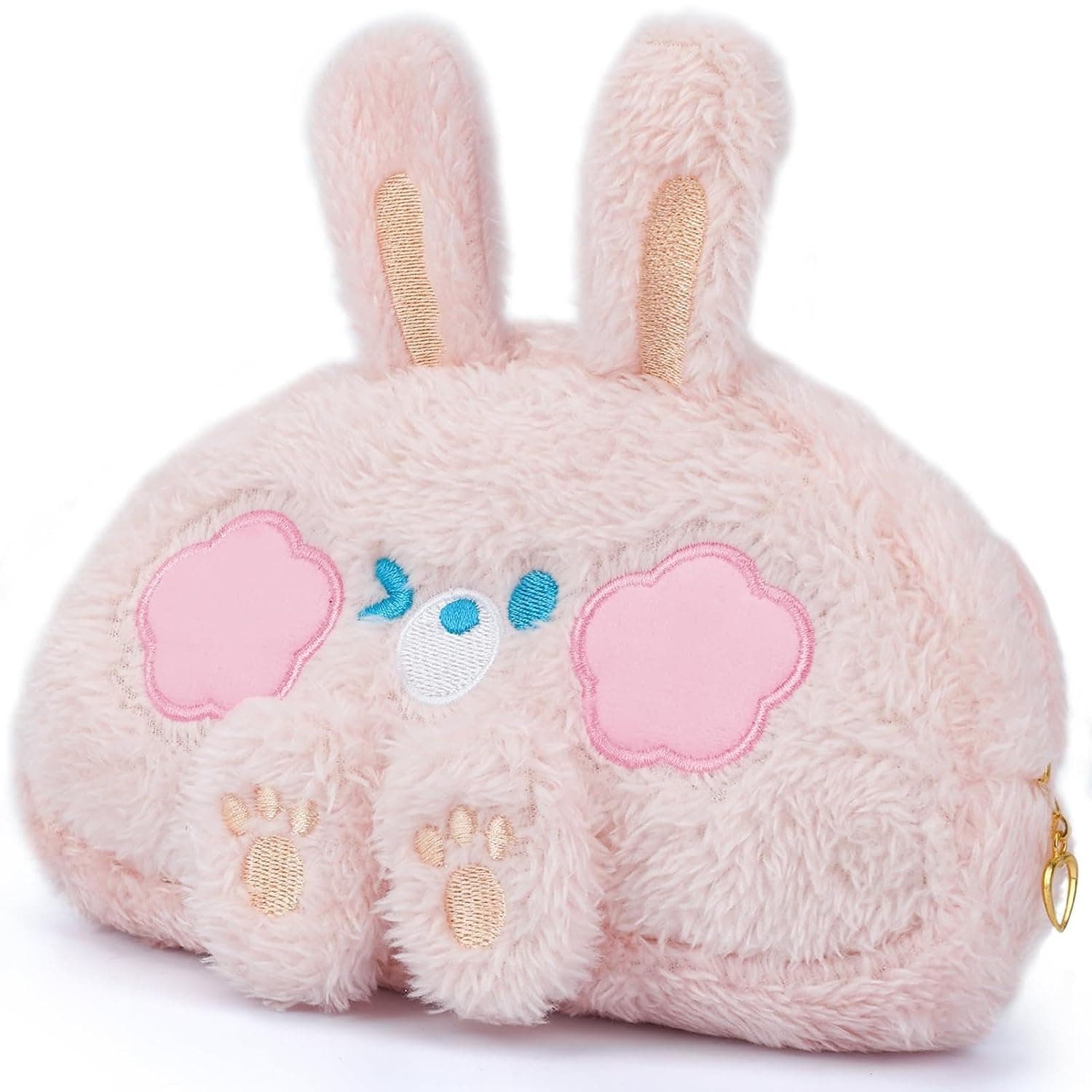 Plush Stationery Organiser and Rabbit Pencil Pouch for School and Travel, Fuzzy Kawaii Pen Bag with Large Capacity for Students and Teens, Soft Cosmetic Storage Pouch, Pink Rabbit Design
