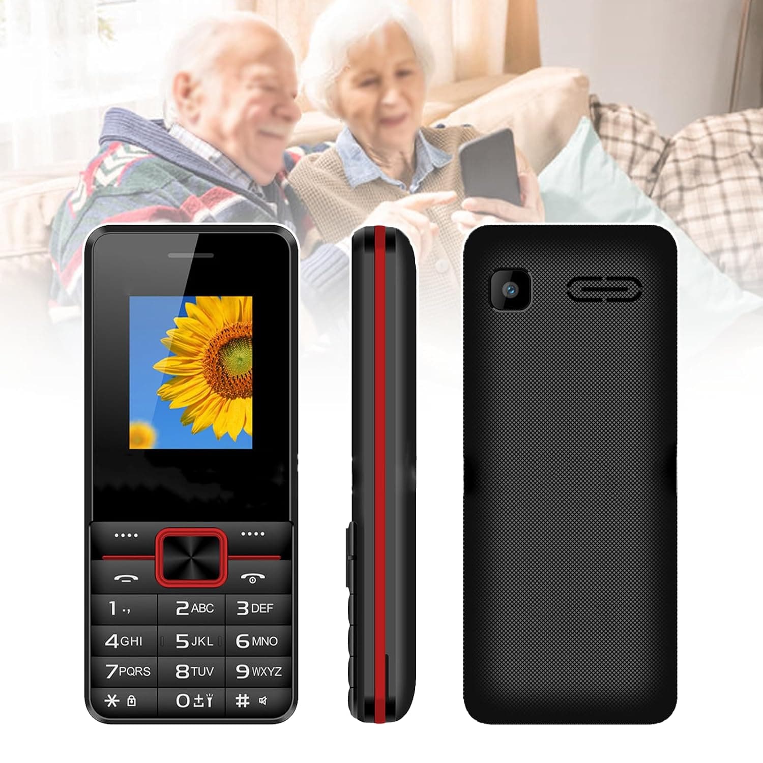 Basic Cell Phone for the Elderly, Unlocked 2G Mobile Phone with Big Buttons, Backup Dumb Phone with GSM Standard, Supports Dual SIM + SD Card,No Internet,Black