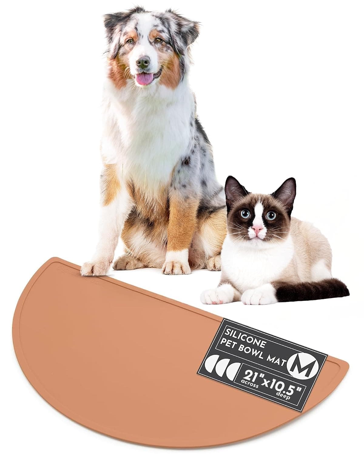 Should We Go? Silicone Pet Food Mat: Waterproof, Non-Slip, Raised Edges to Prevent Spills, Easy-to-Clean Flexible Tray for Dog Feeding and Water Bowls. Large, Cute, Modern Design. (Terracotta)